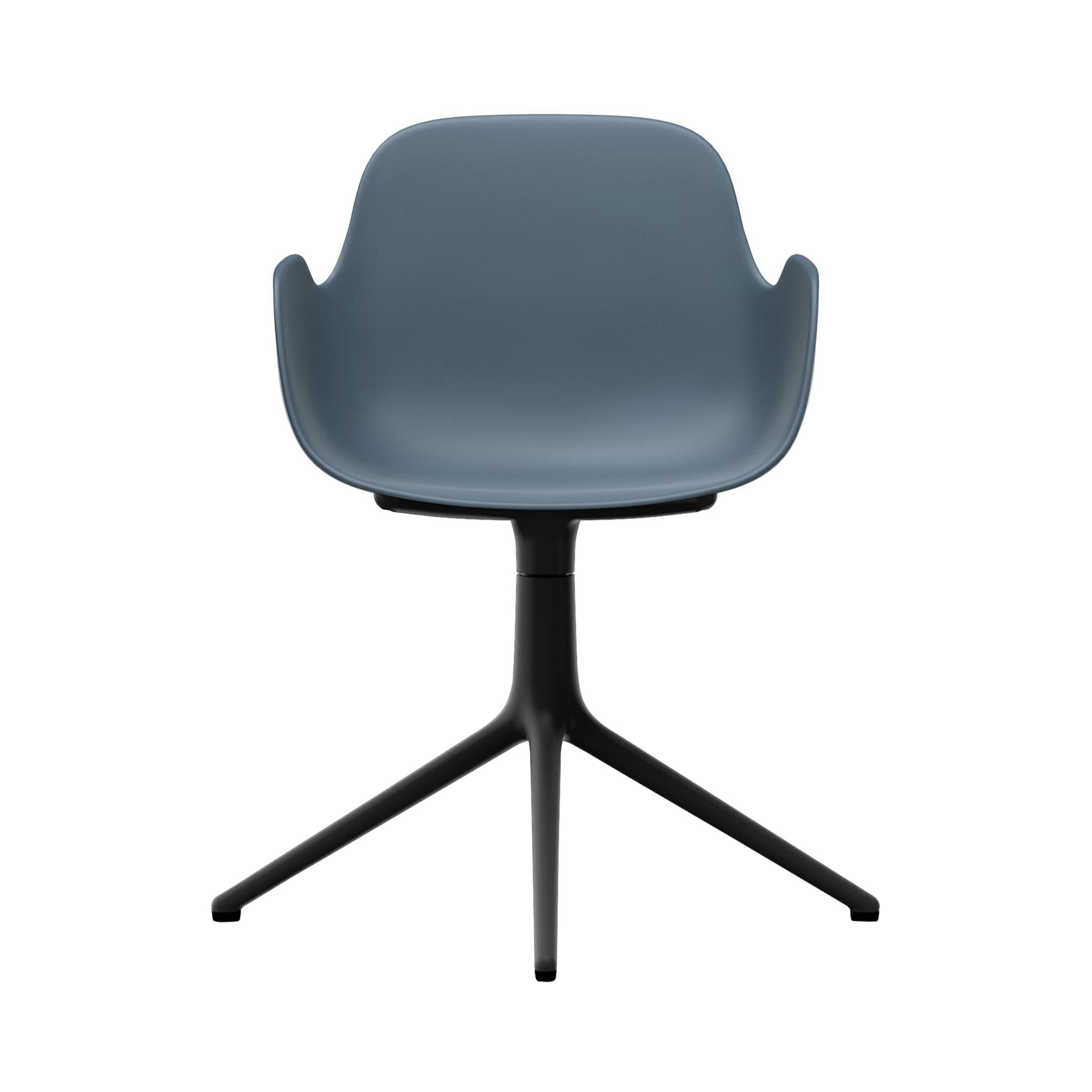 Form Armchair: Swivel + Blue + Black Aluminum + Without Casters
