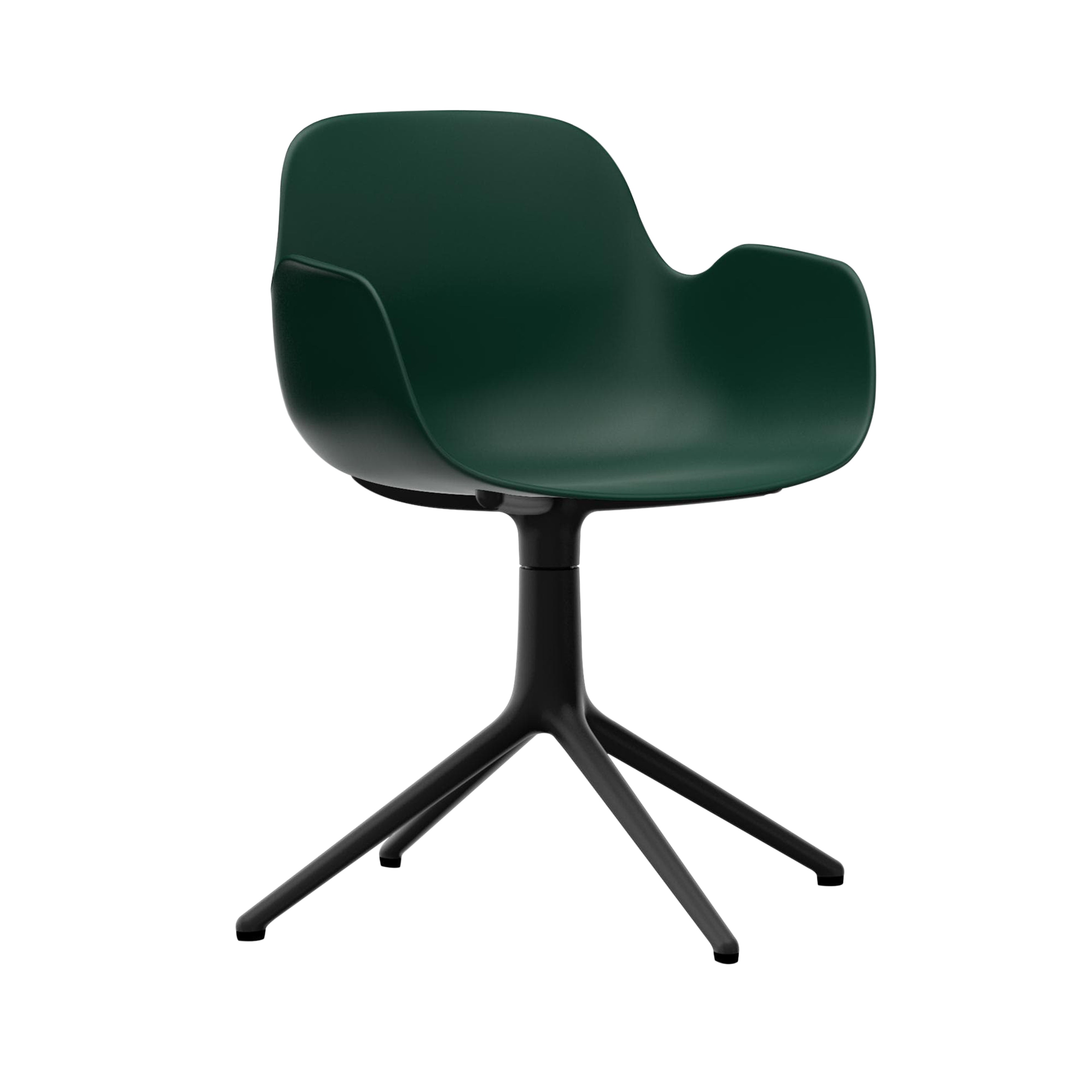 Form Armchair: Swivel + Green + Black Aluminum + Without Casters