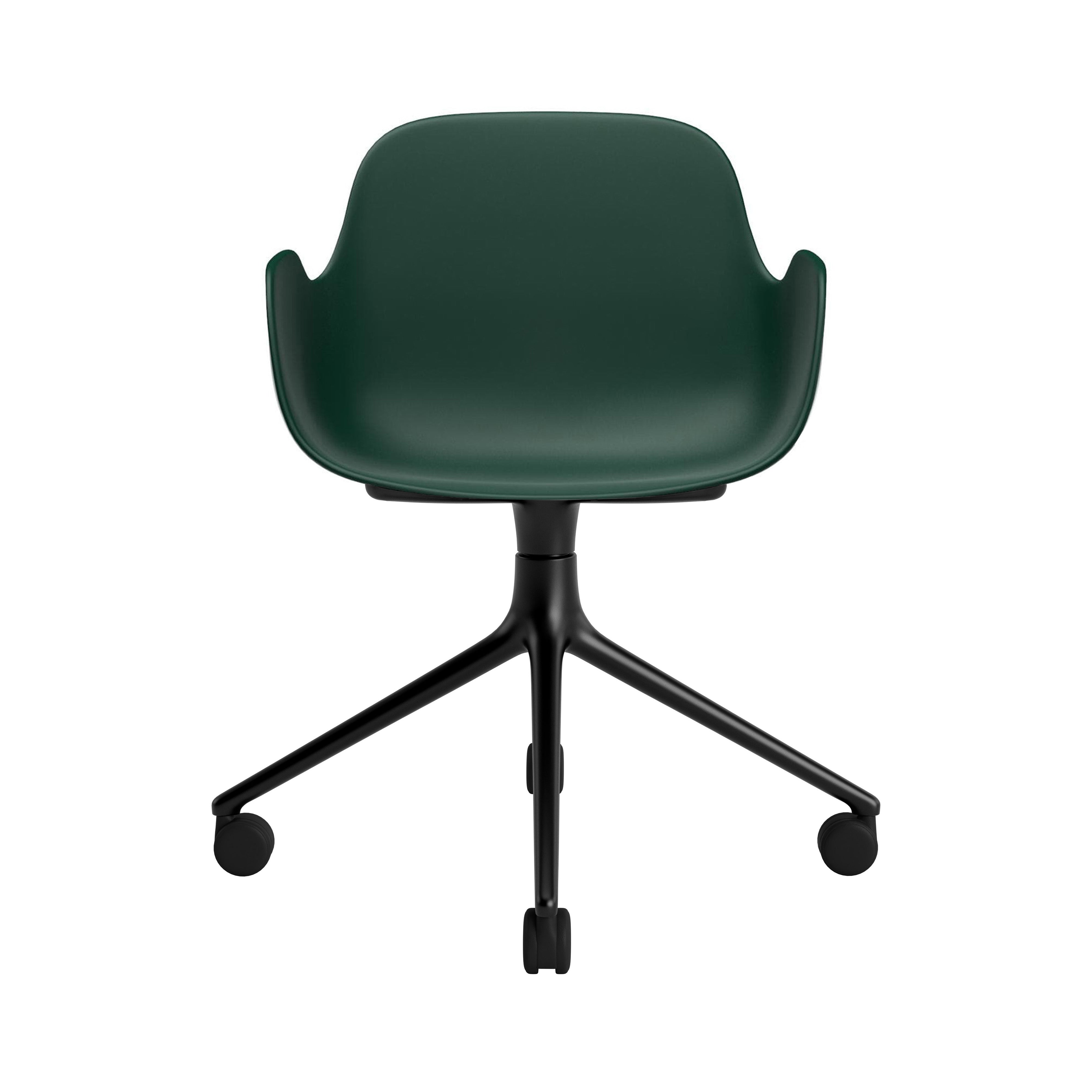Form Armchair: Swivel + Green + Black Aluminum + With Casters