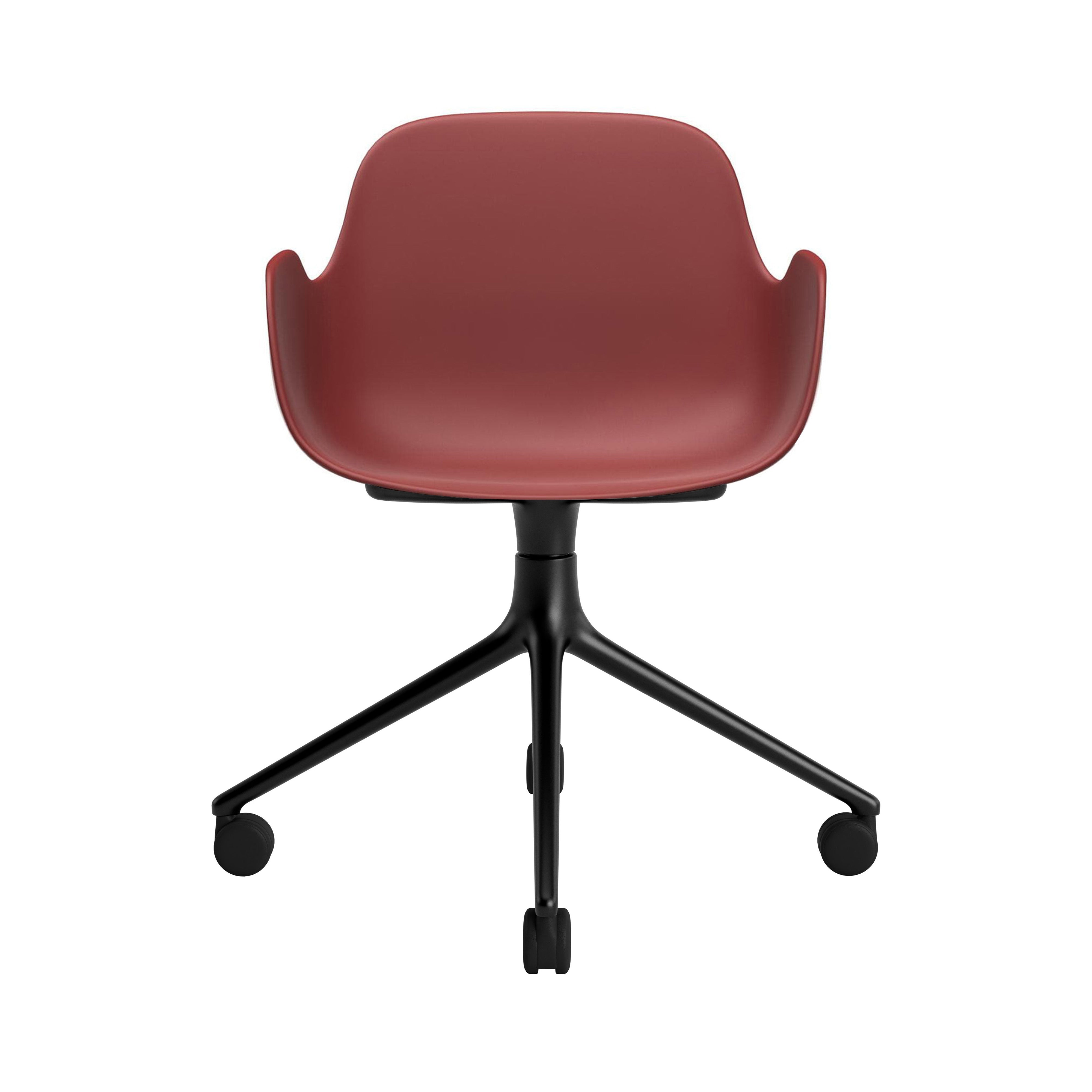 Form Armchair: Swivel + Red + Black Aluminum + With Casters