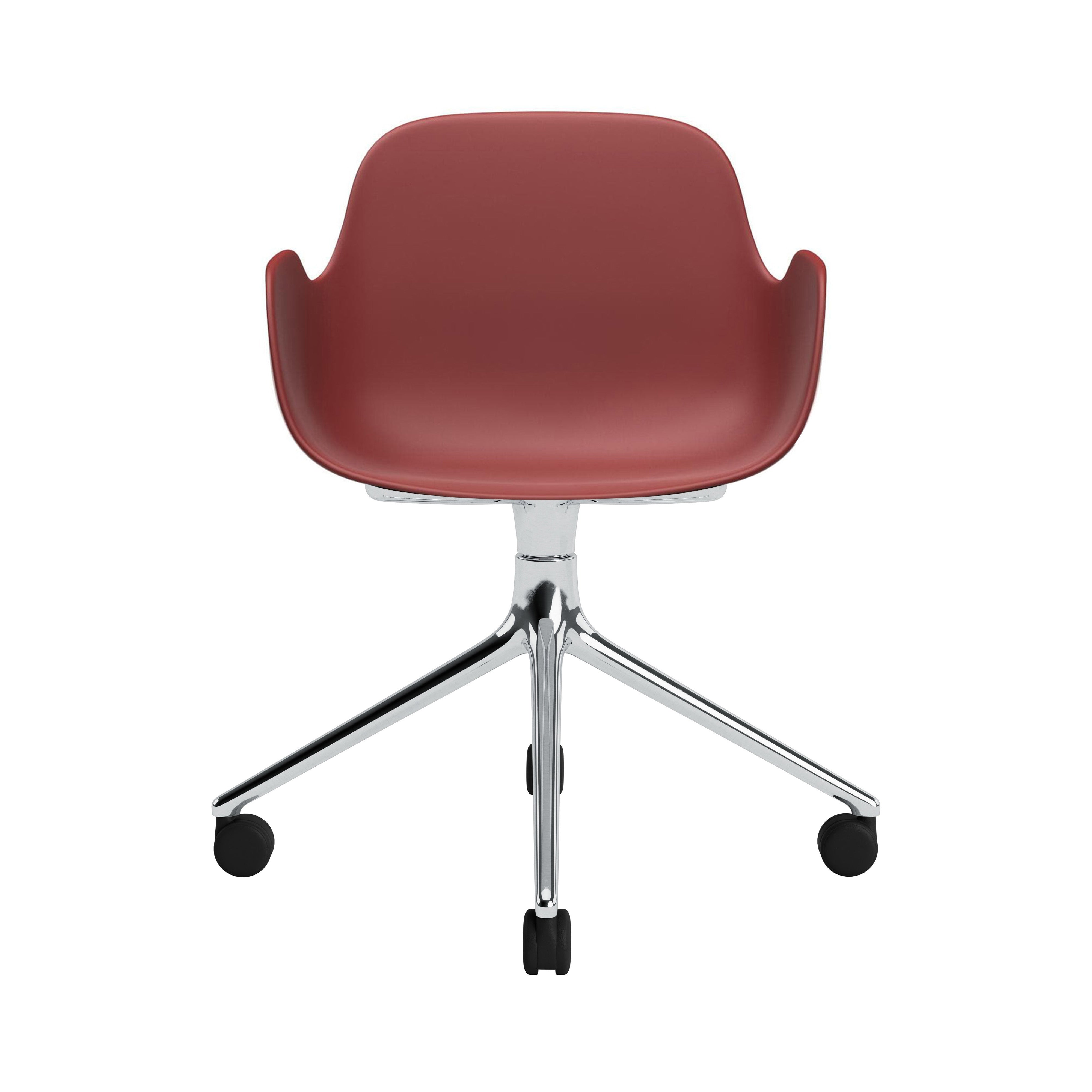 Form Armchair: Swivel + Red + Aluminum + With Casters