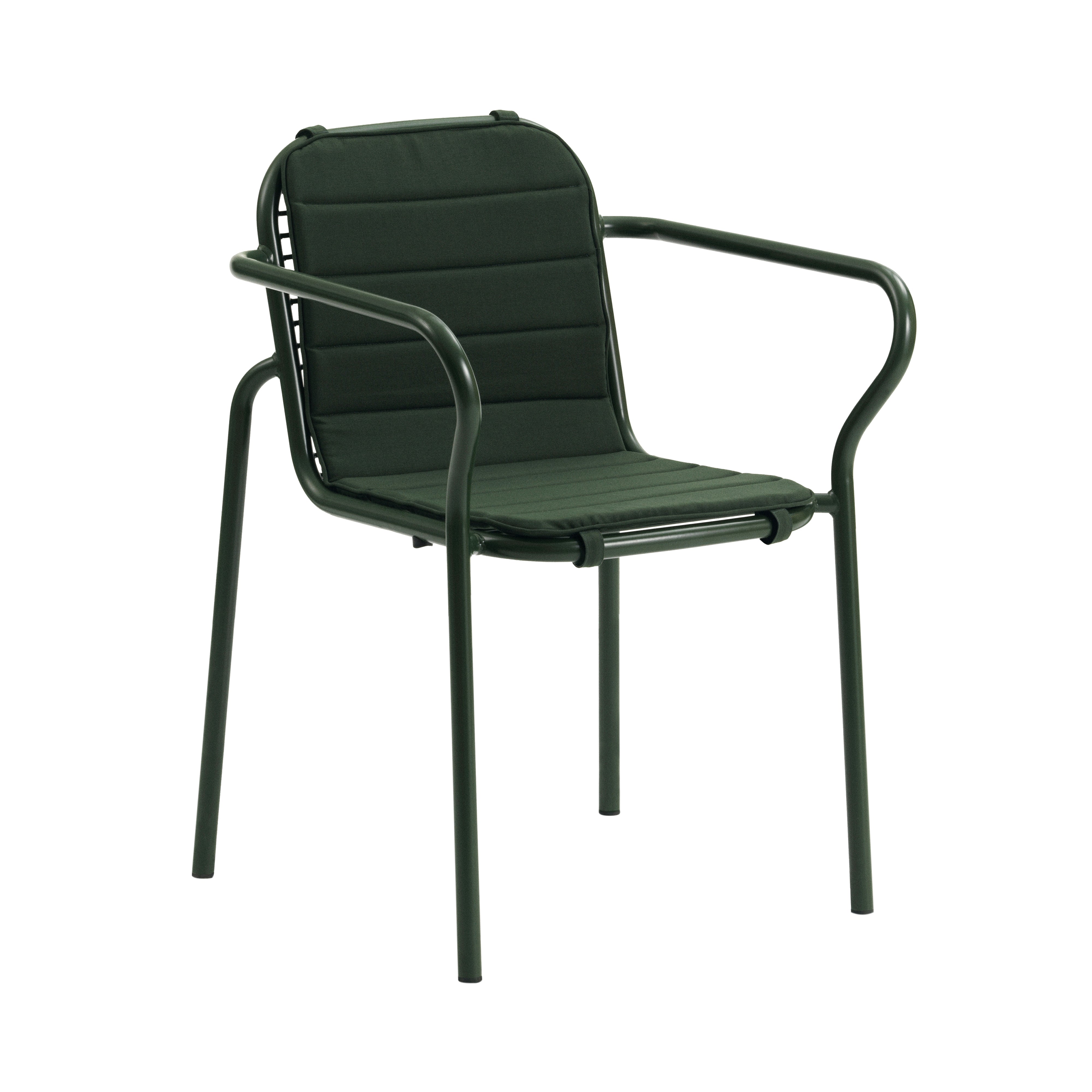 Vig Stacking Armchair: Steel + Dark Green + With Green Cushion