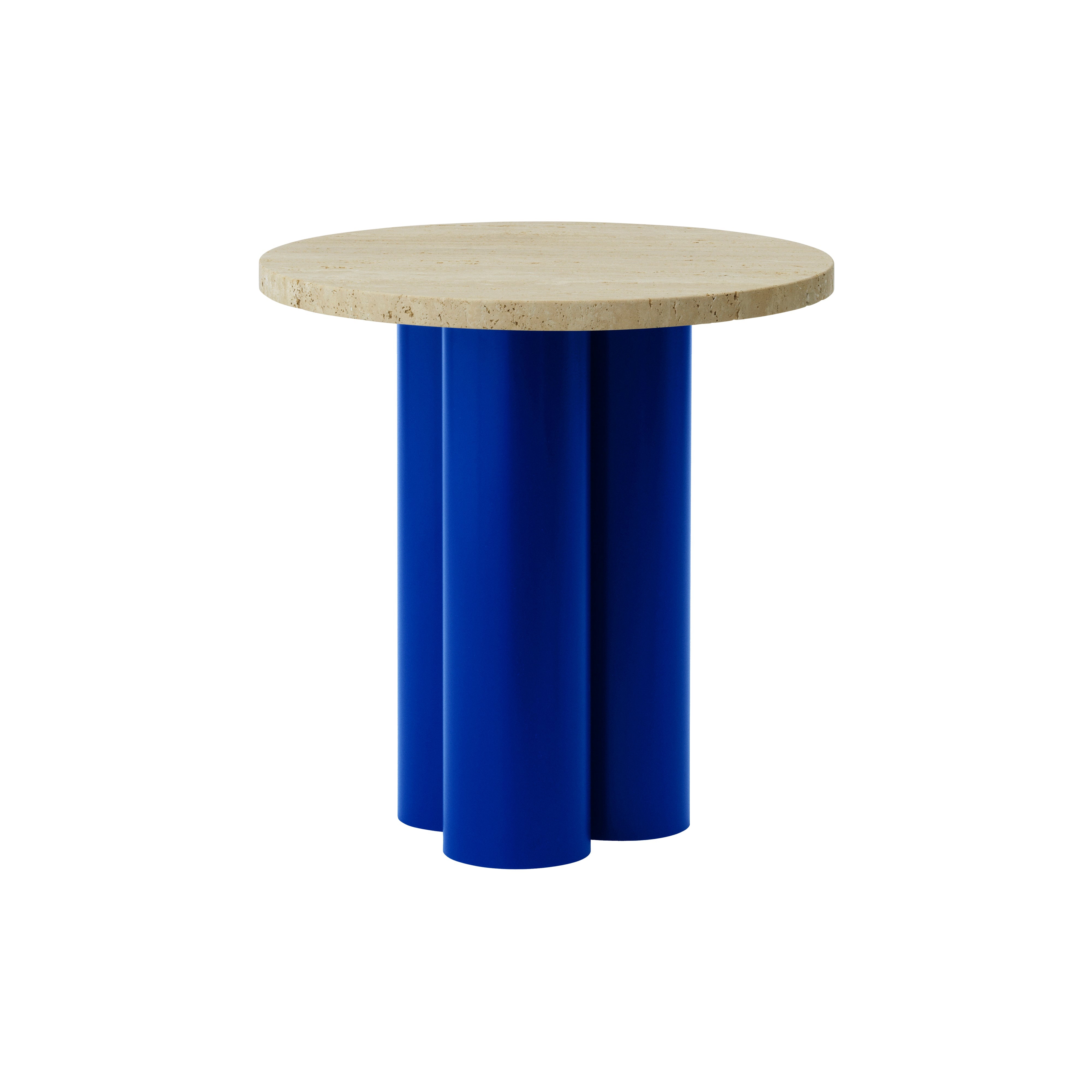 Dit Table: Travertine Light + Bright Blue