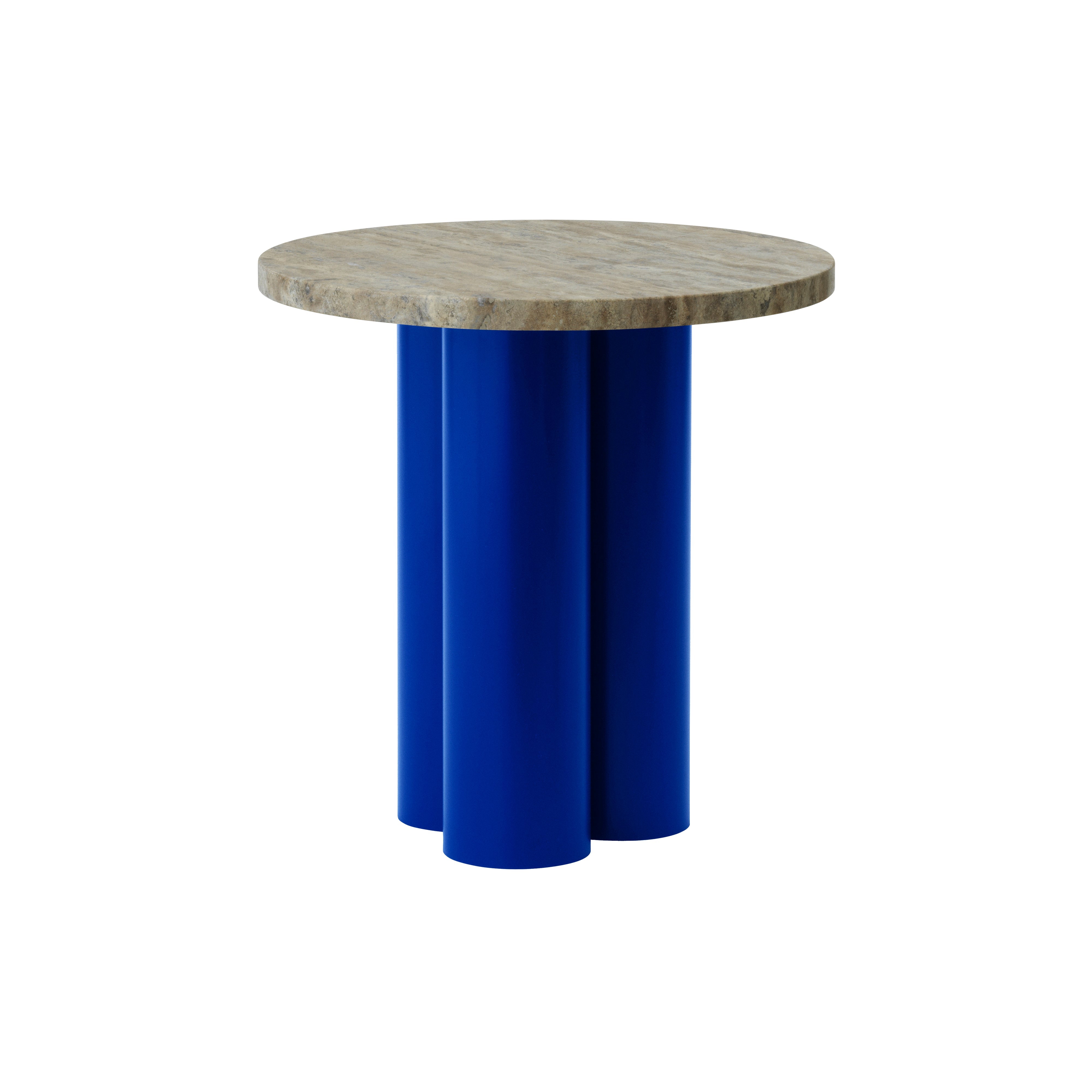 Dit Table: Travertine Silver + Bright Blue