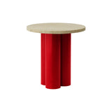 Dit Table: Travertine Light + Bright Red