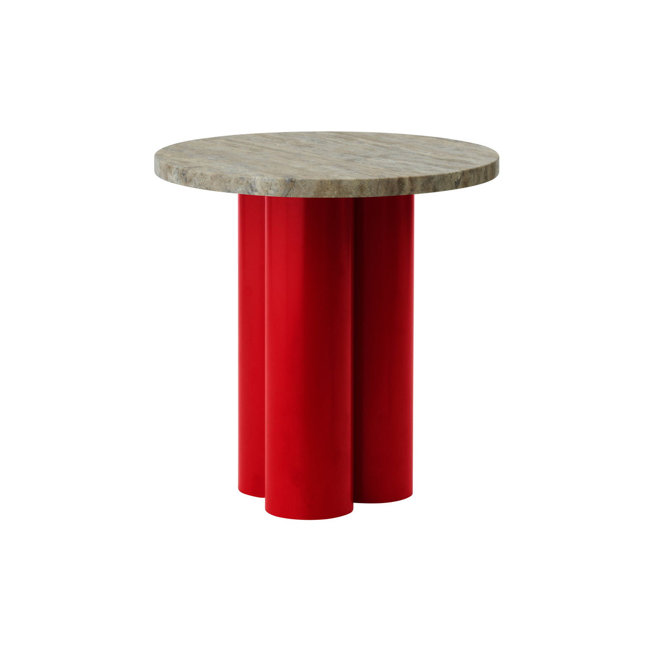 Dit Table: Travertine Silver + Bright Red