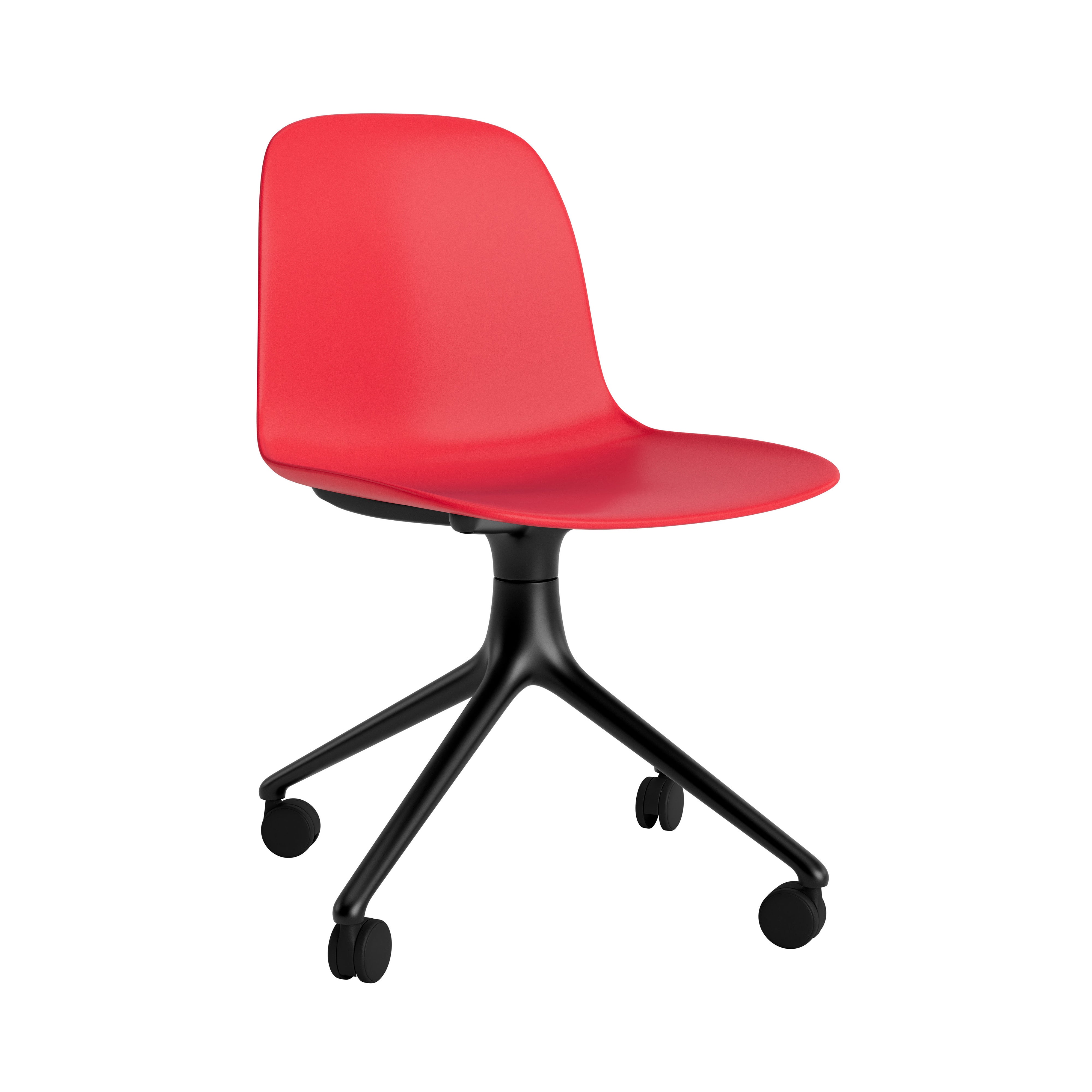 Form Chair: Swivel + Bright Red + Black Aluminum + With Castors