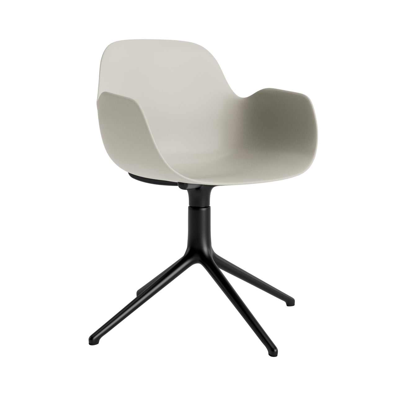 Form Armchair: Swivel + Light Grey + Black Aluminum + Without Casters