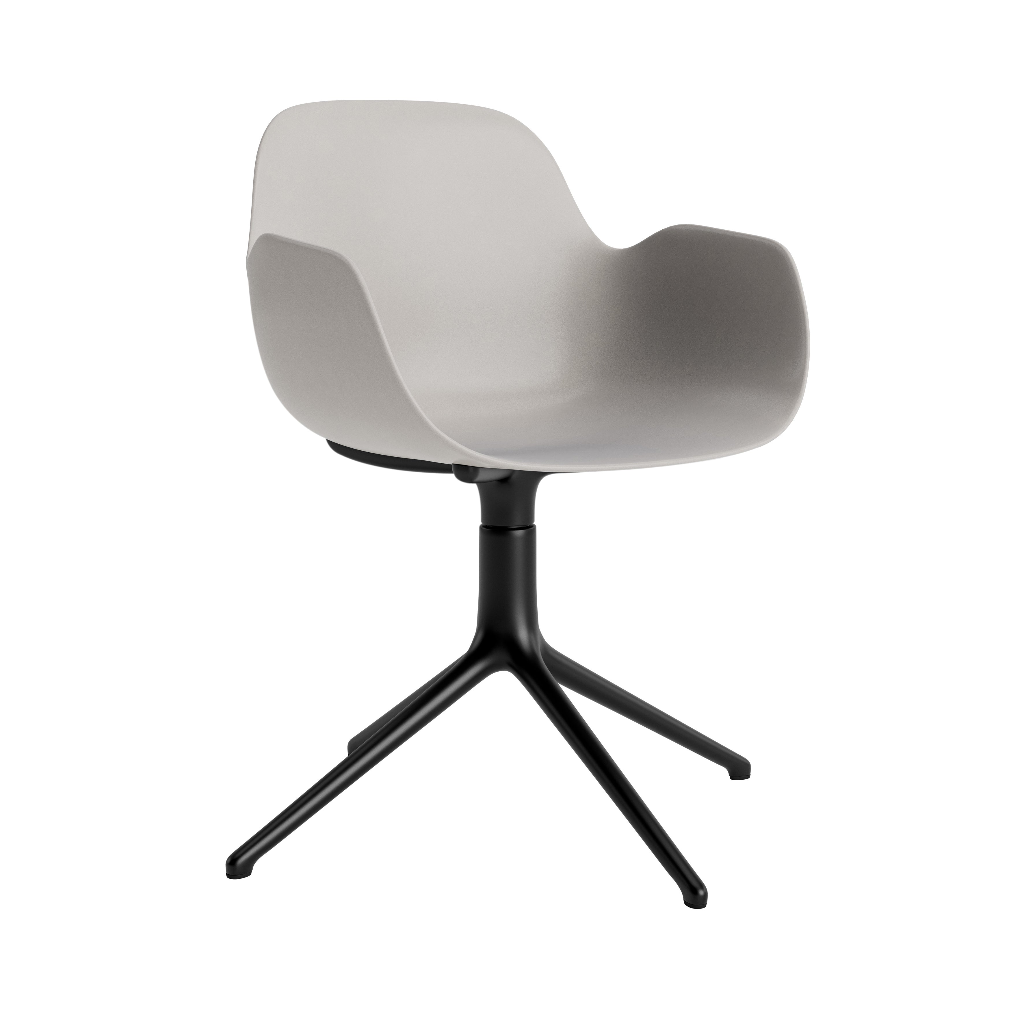 Form Armchair: Swivel + Warm Grey + Black Aluminum + Without Casters
