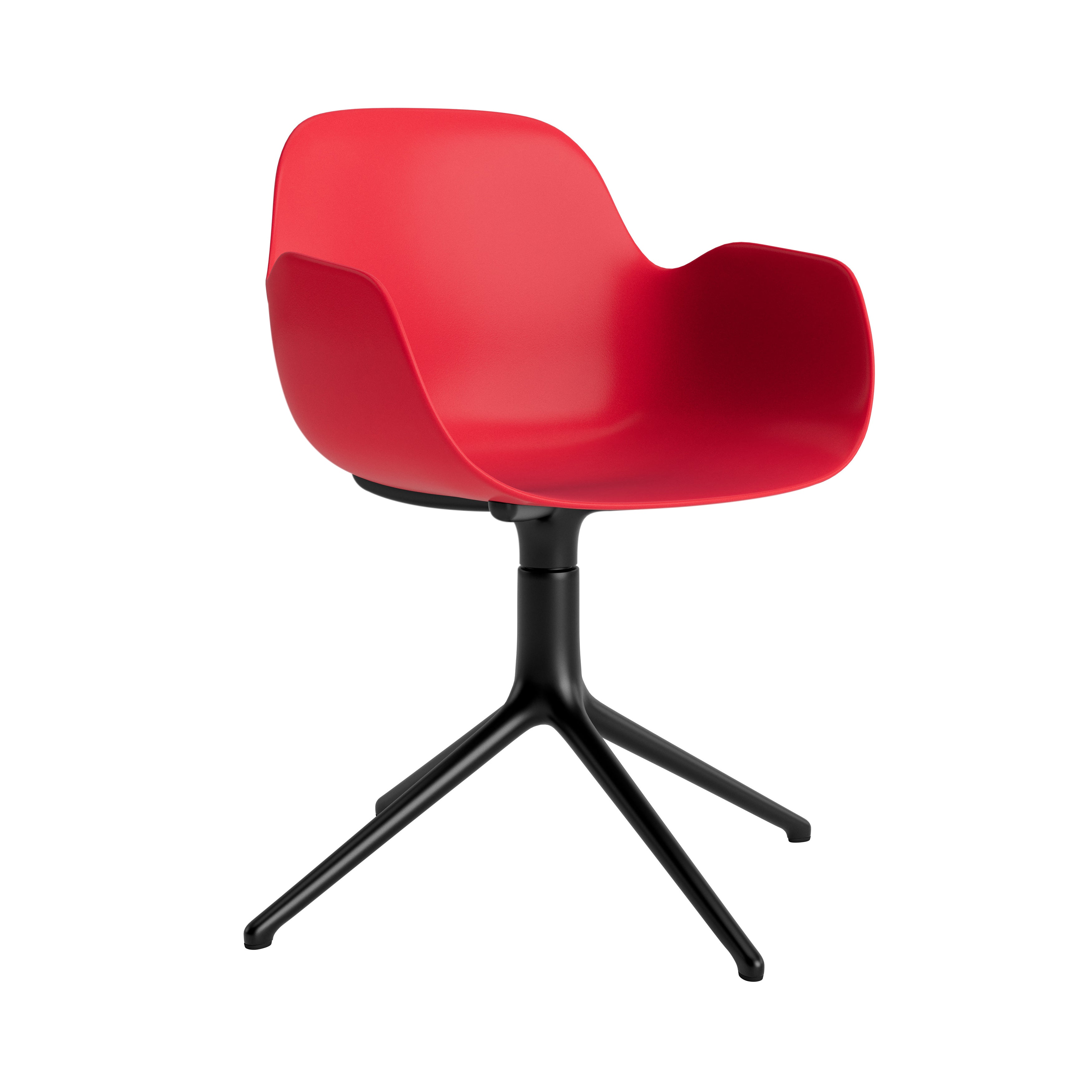 Form Armchair: Swivel + Bright Red + Black Aluminum + Without Casters