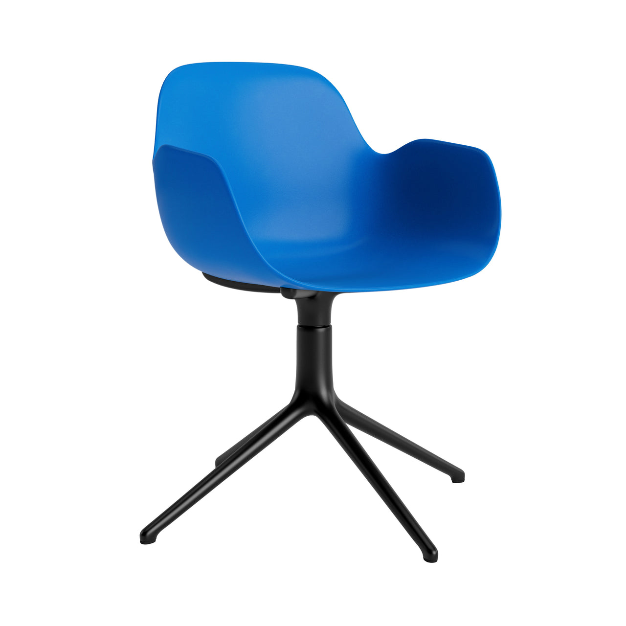 Form Armchair: Swivel + Bright Blue + Black Aluminum + Without Casters