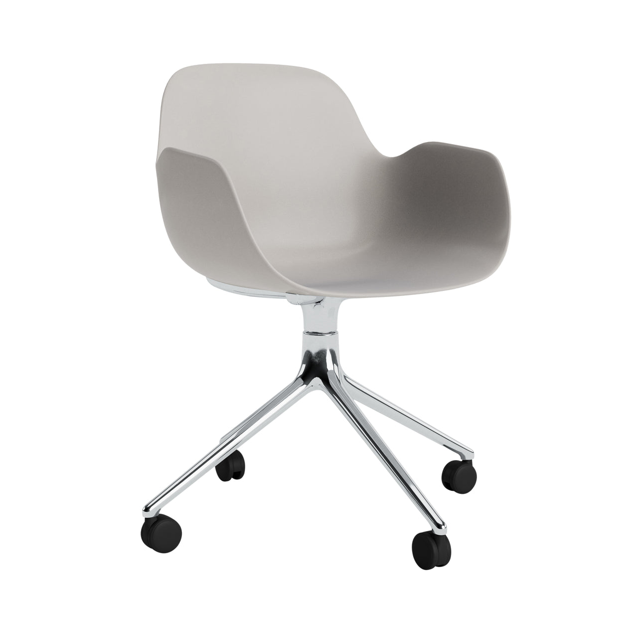 Form Armchair: Swivel + Warm Grey + Aluminum + With Casters