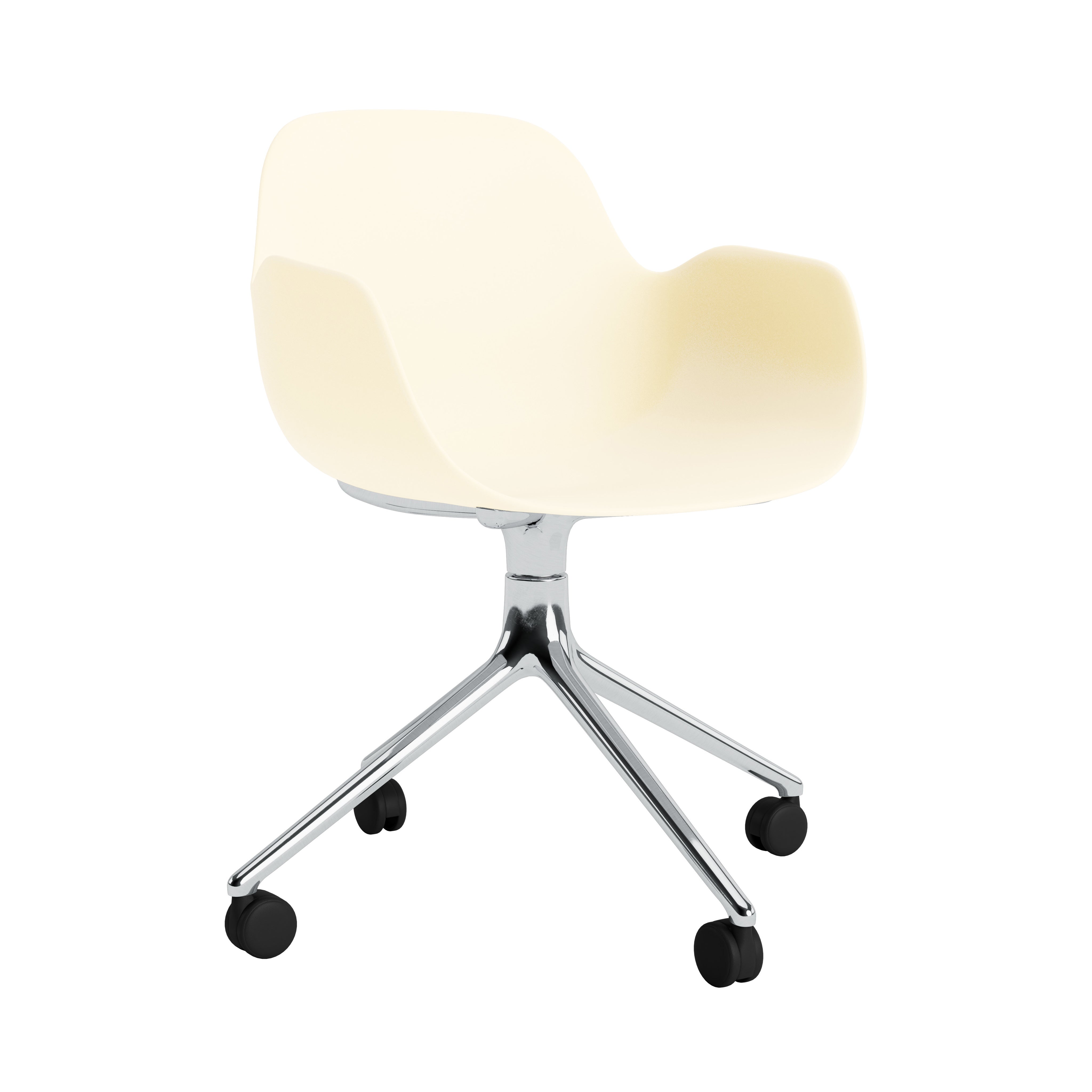 Form Armchair: Swivel + Cream + Aluminum + With Casters