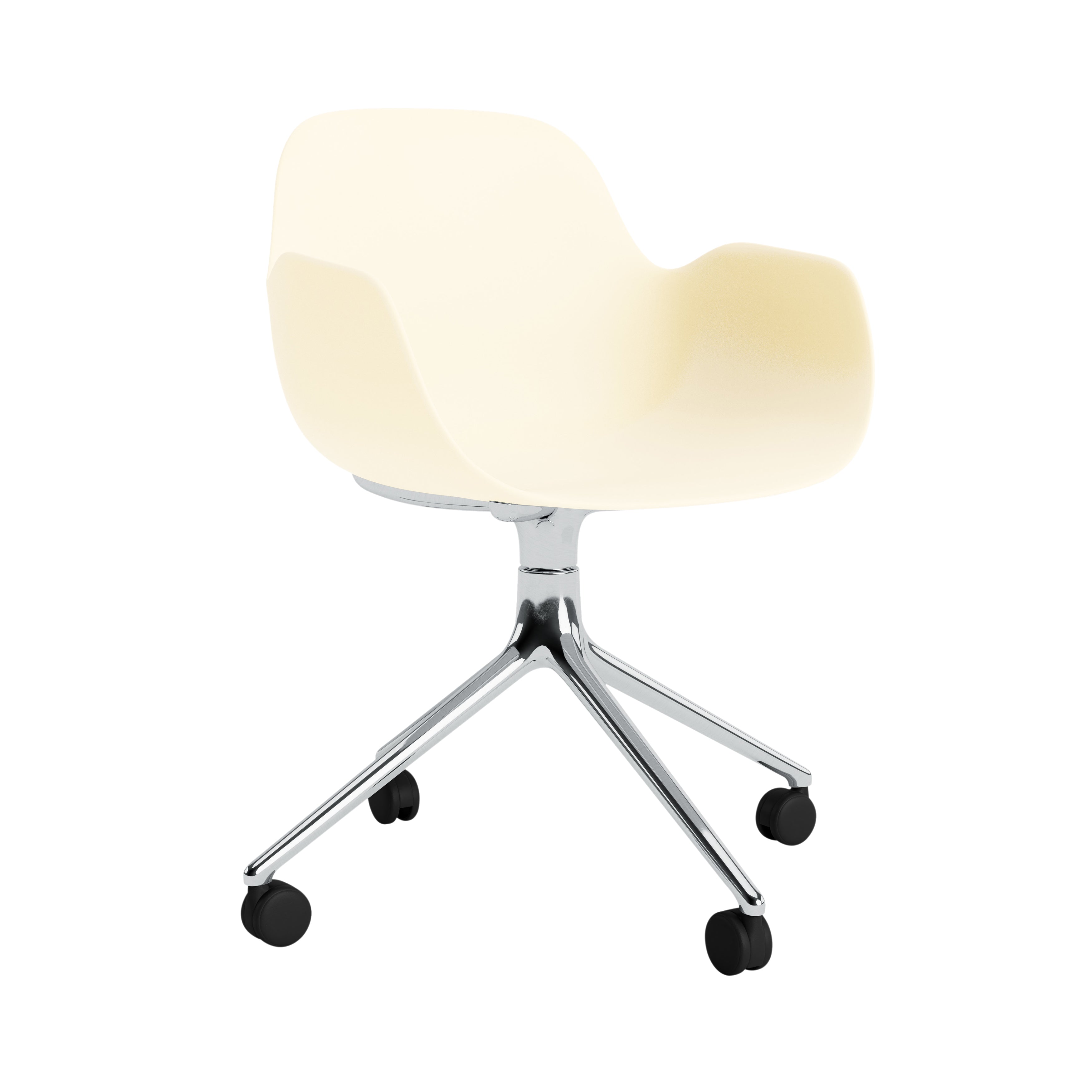 Form Armchair: Swivel + Cream + Aluminum + With Casters