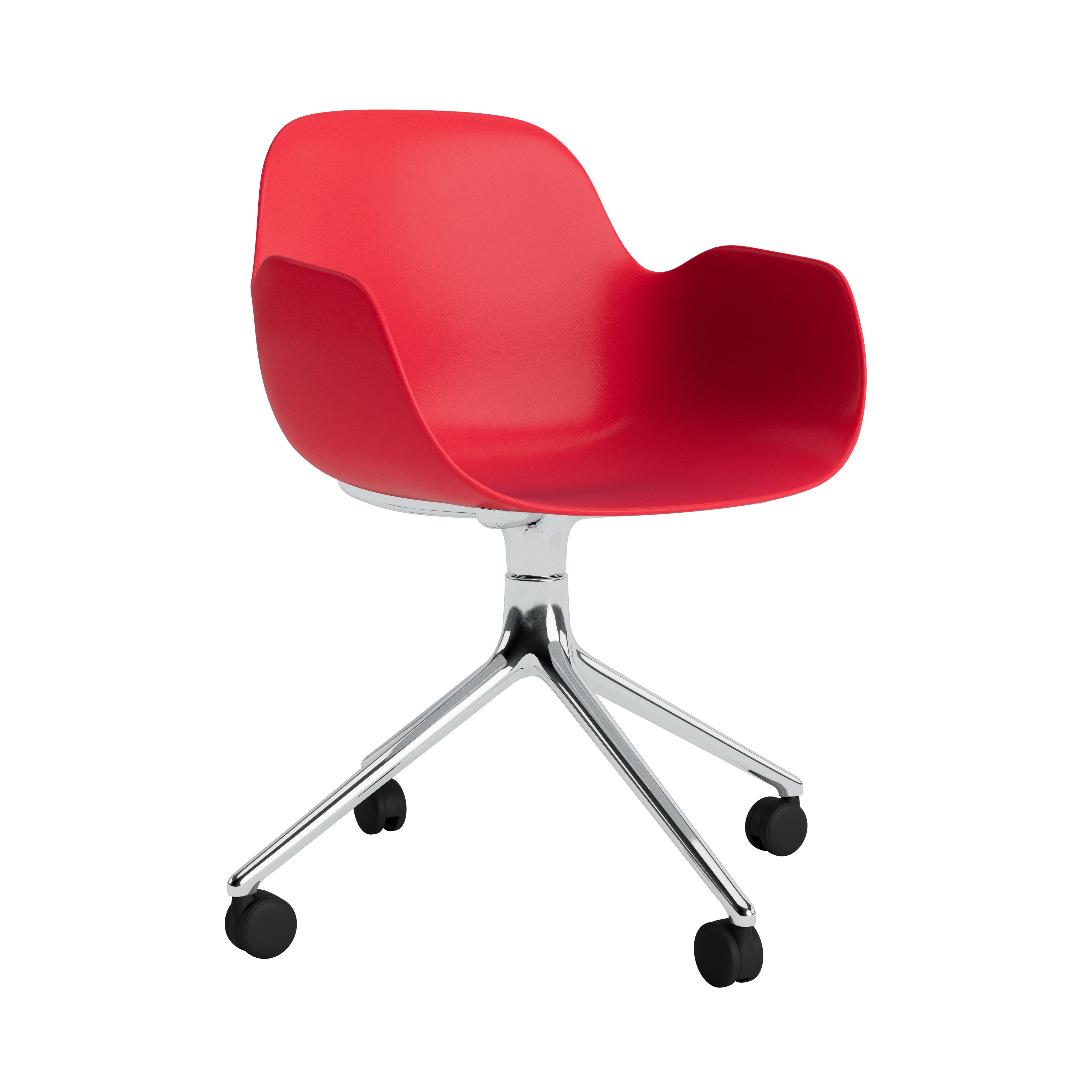 Form Armchair: Swivel + Bright Red + Aluminum + With Casters