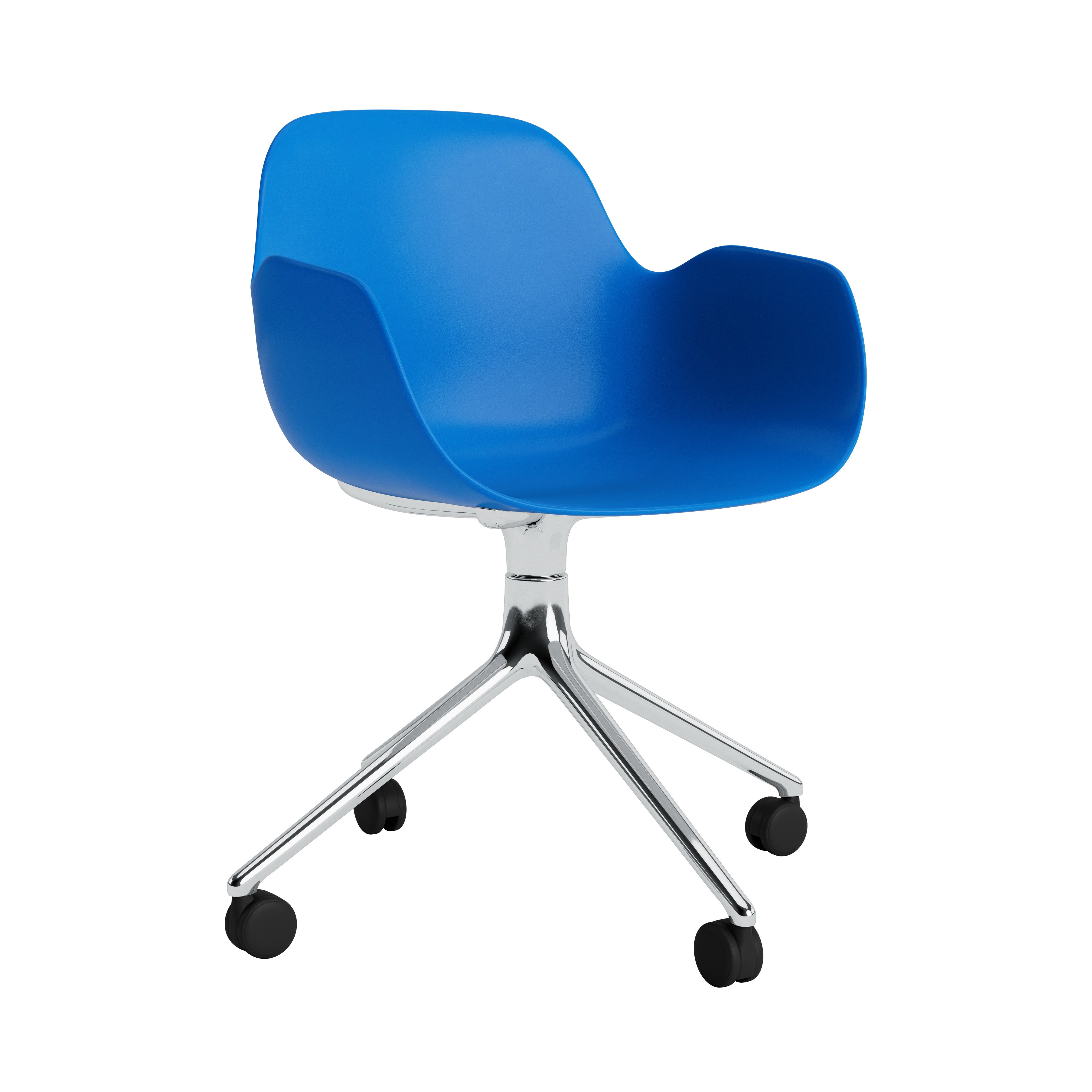 Form Armchair: Swivel + Bright Blue + Aluminum + With Casters