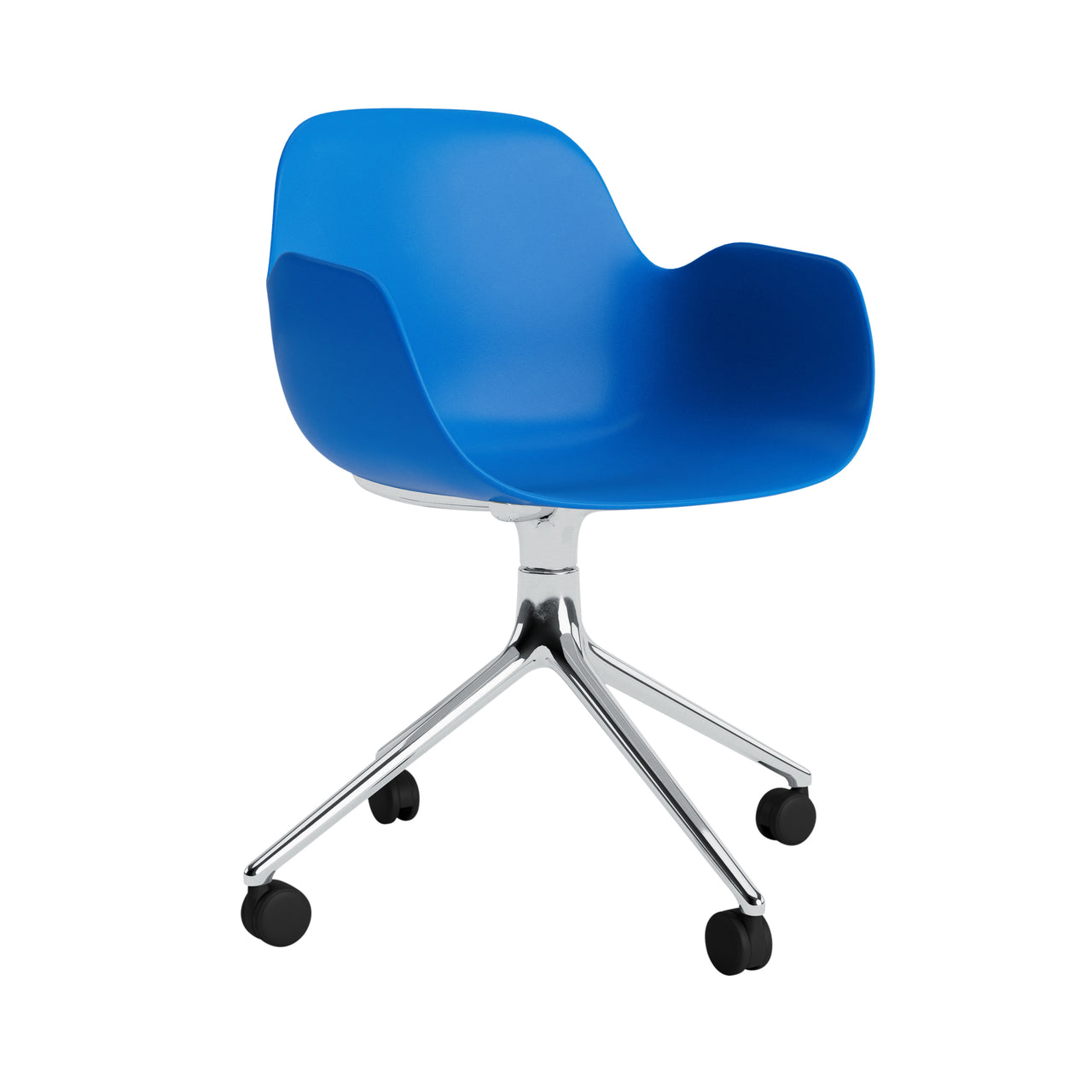 Form Armchair: Swivel + Bright Blue + Aluminum + With Casters