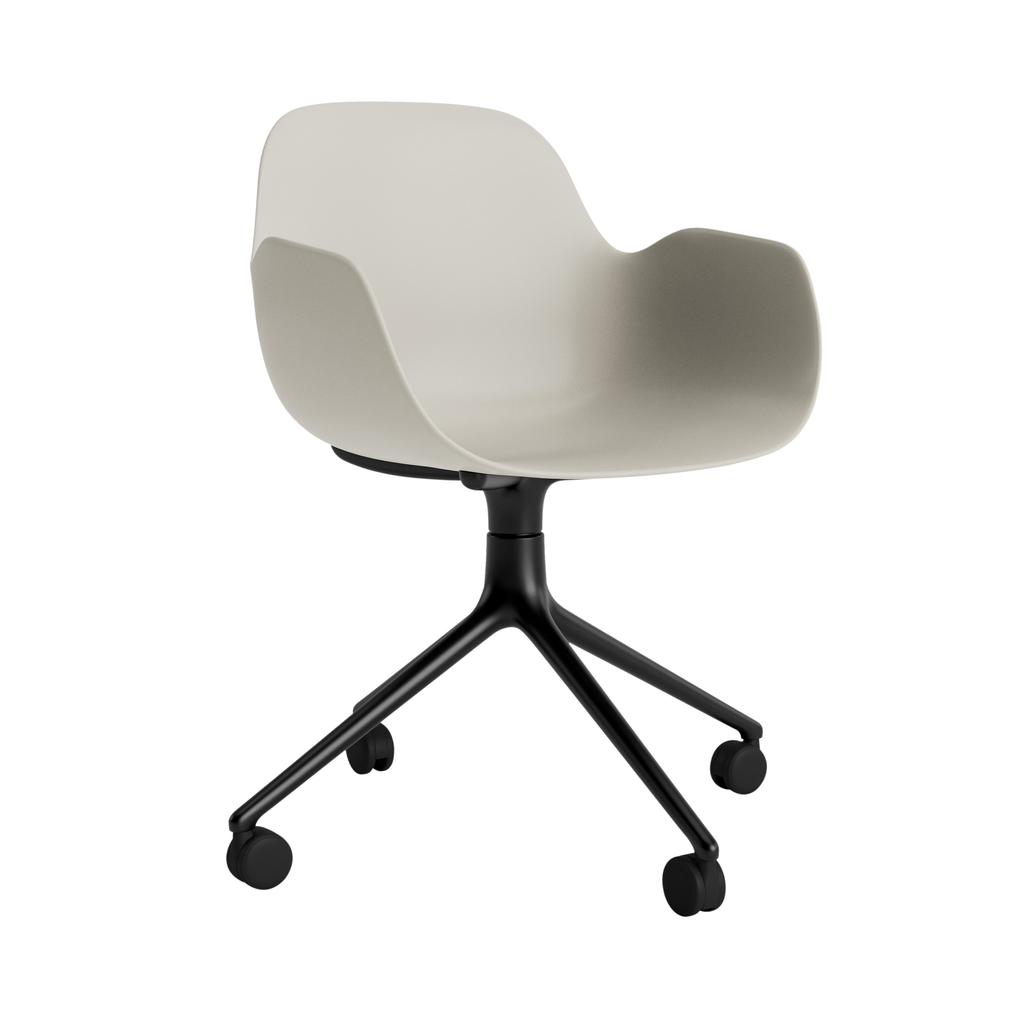 Form Armchair: Swivel + Light Grey + Black Aluminum + With Casters