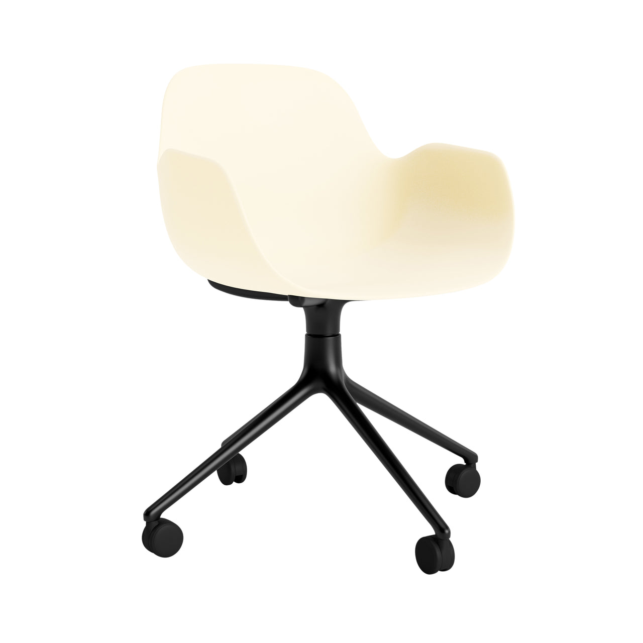 Form Armchair: Swivel + Cream + Black Aluminum + With Casters