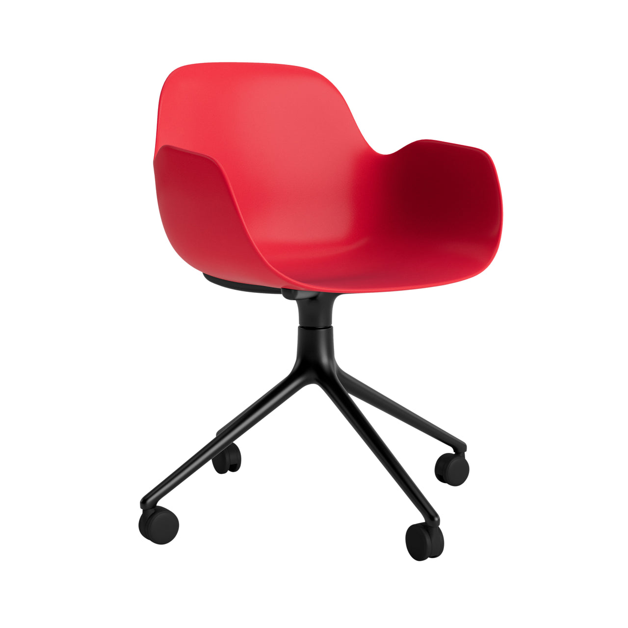 Form Armchair: Swivel + Bright Red + Black Aluminum + With Casters