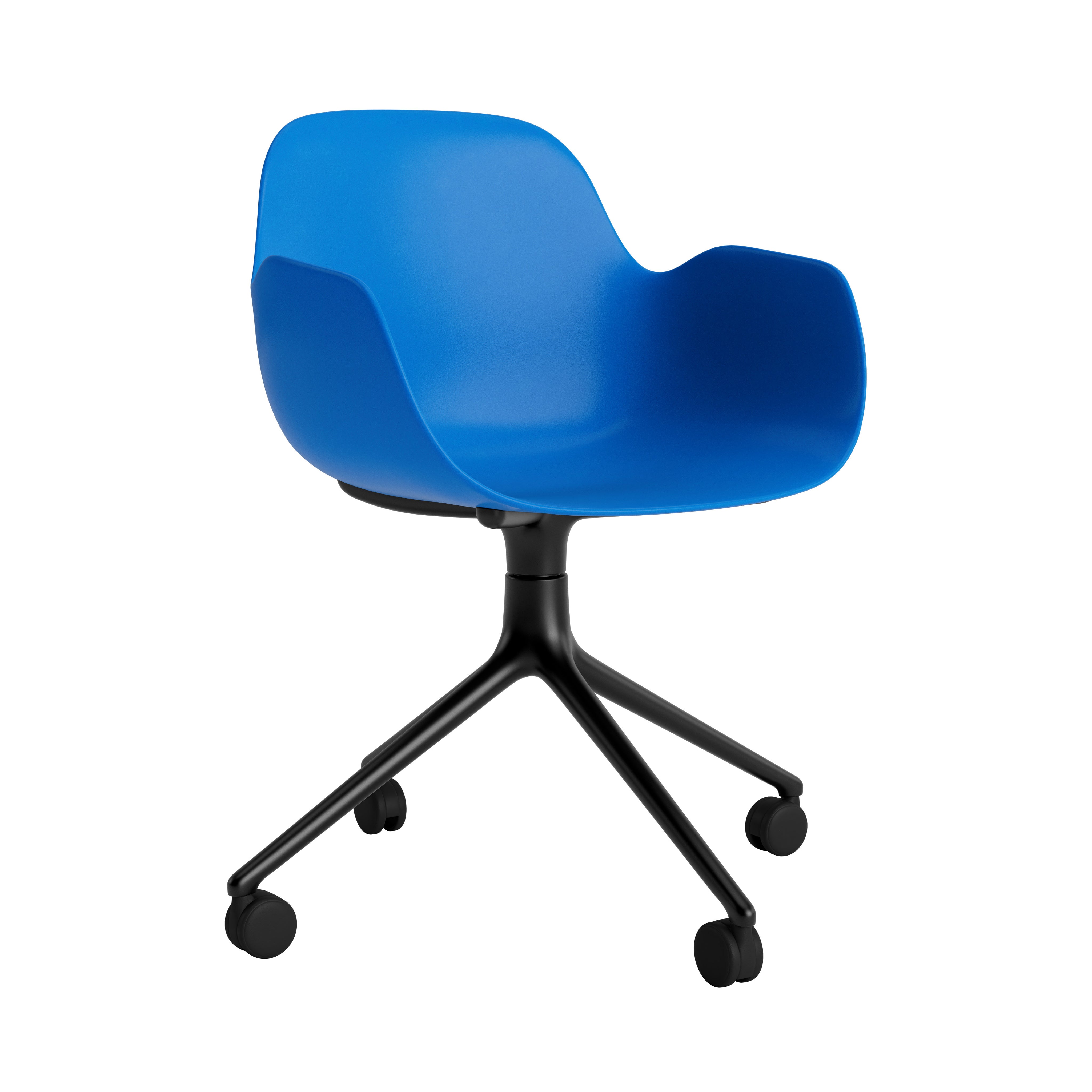 Form Armchair: Swivel + Bright Blue + Black Aluminum + With Casters