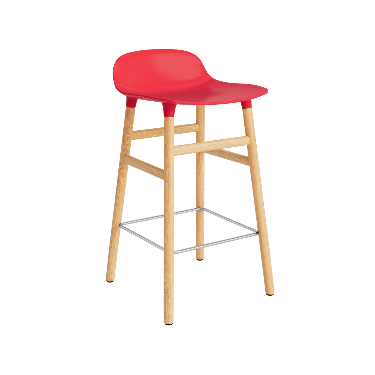 Form Bar + Counter Stool: Oak Legs + Counter + Bright Red