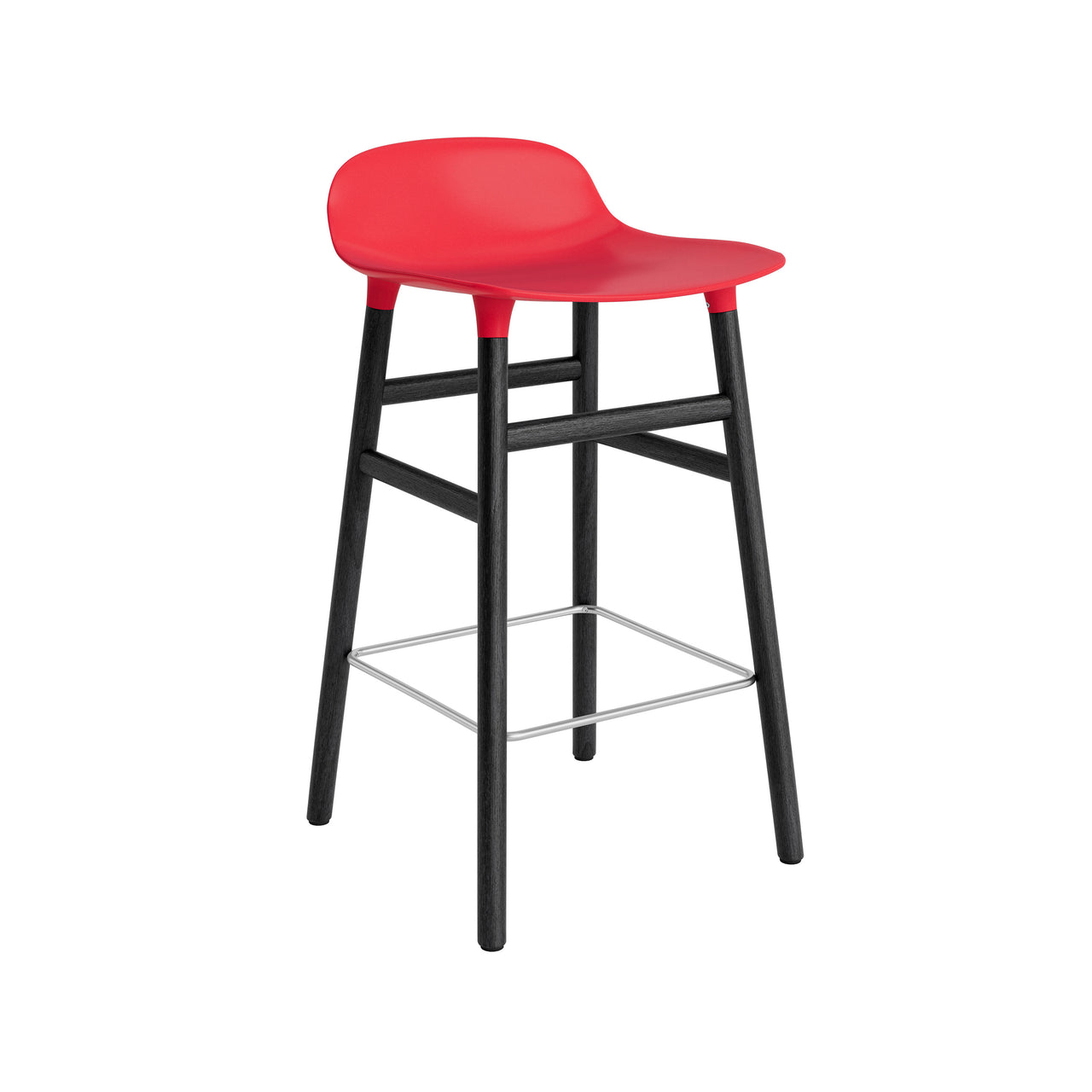 Form Bar + Counter Stool: Black Lacquered Oak + Counter + Bright Red