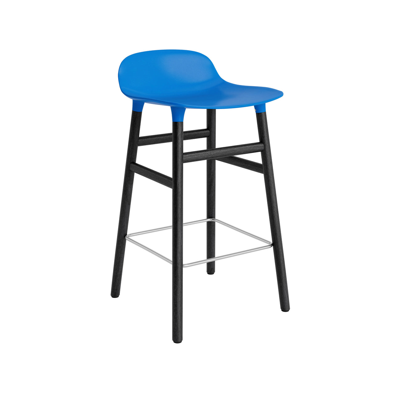 Form Bar + Counter Stool: Black Lacquered Oak + Counter + Bright Blue
