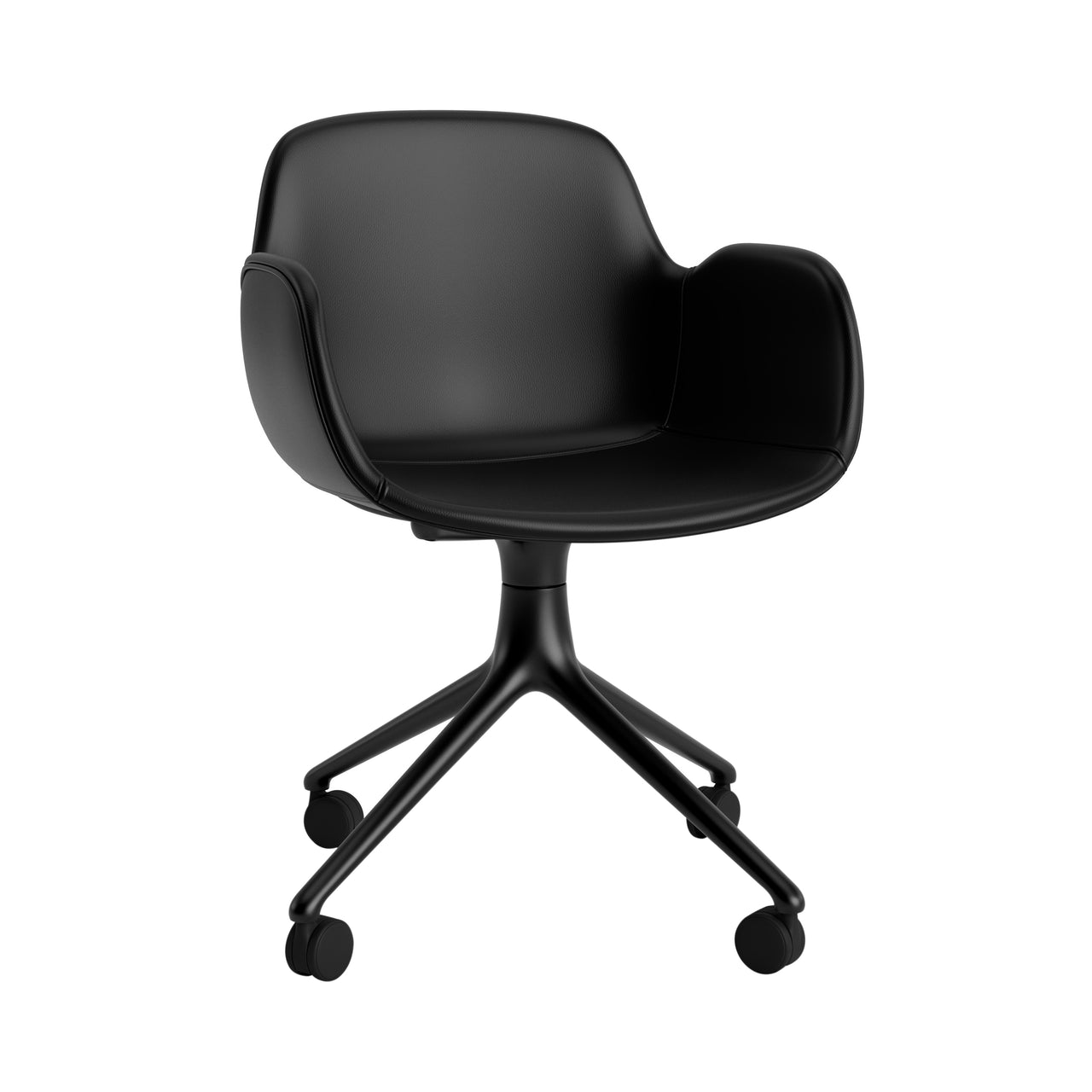 Form Armchair: Swivel Upholstered + Black Aluminum + With Casters