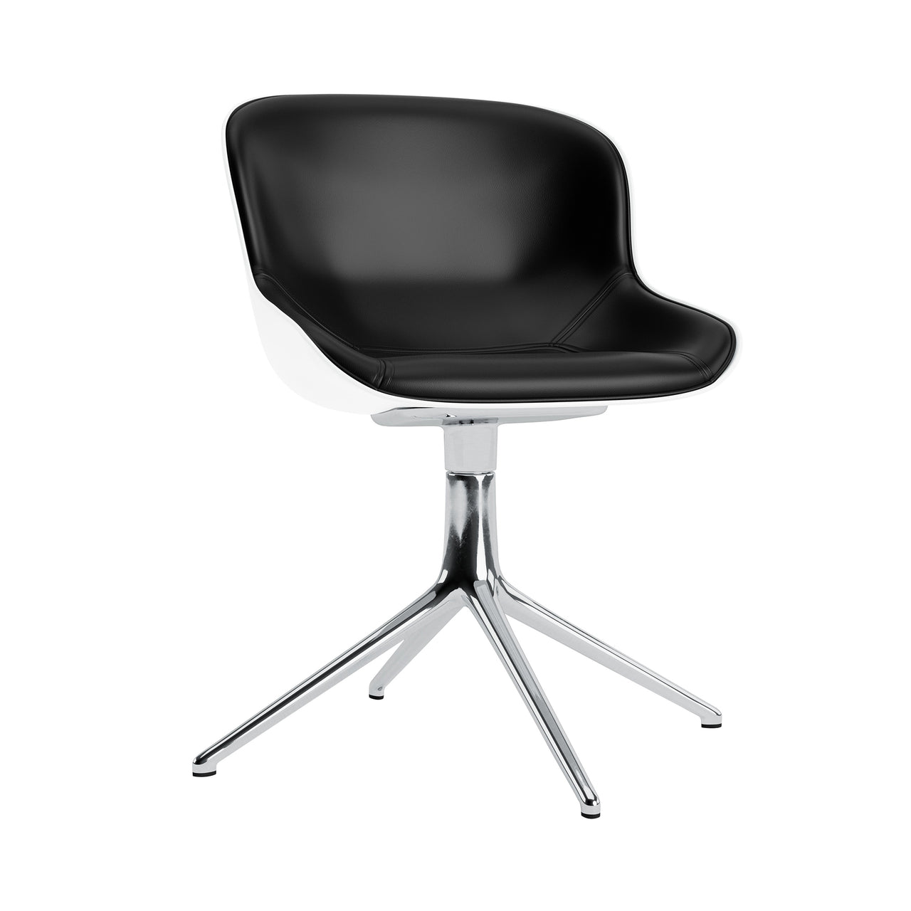 Hyg 4 Legs Swivel Chair: Front Upholstered + Aluminum + White