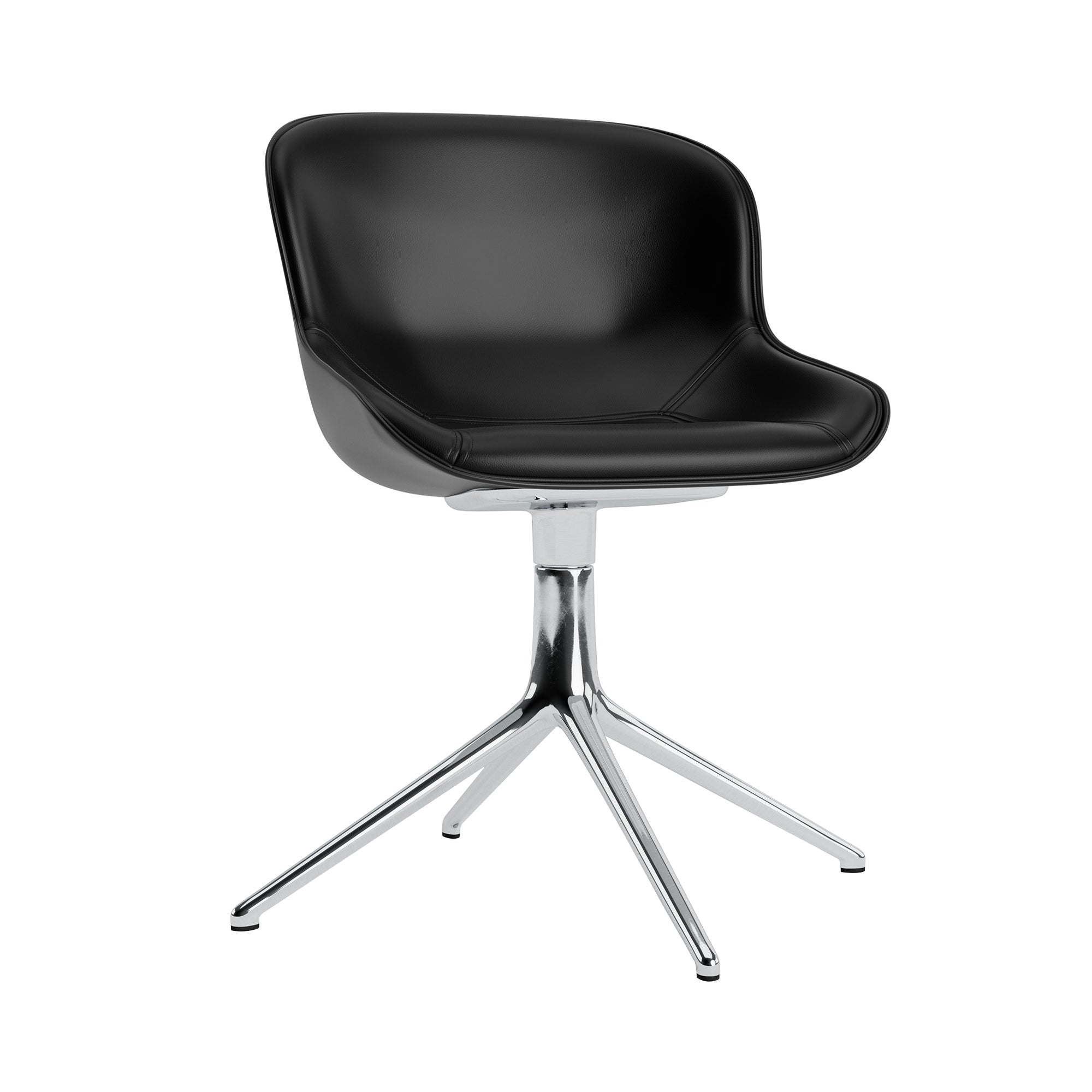 Hyg 4 Legs Swivel Chair: Front Upholstered + Aluminum + Black