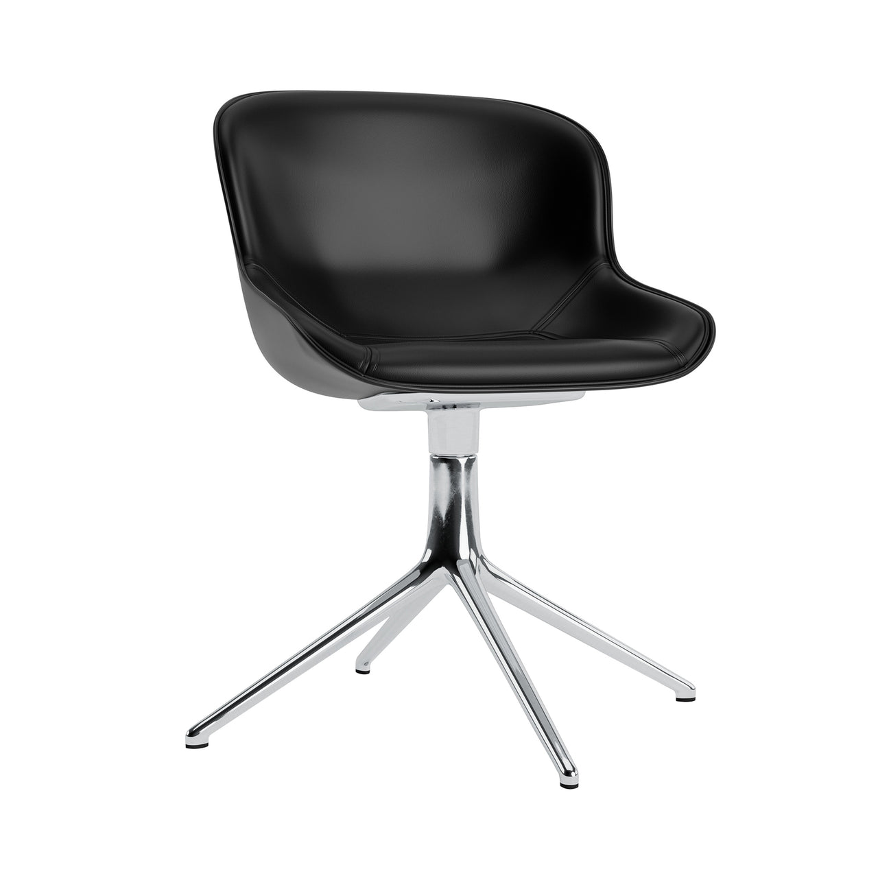 Hyg 4 Legs Swivel Chair: Front Upholstered + Aluminum + Black