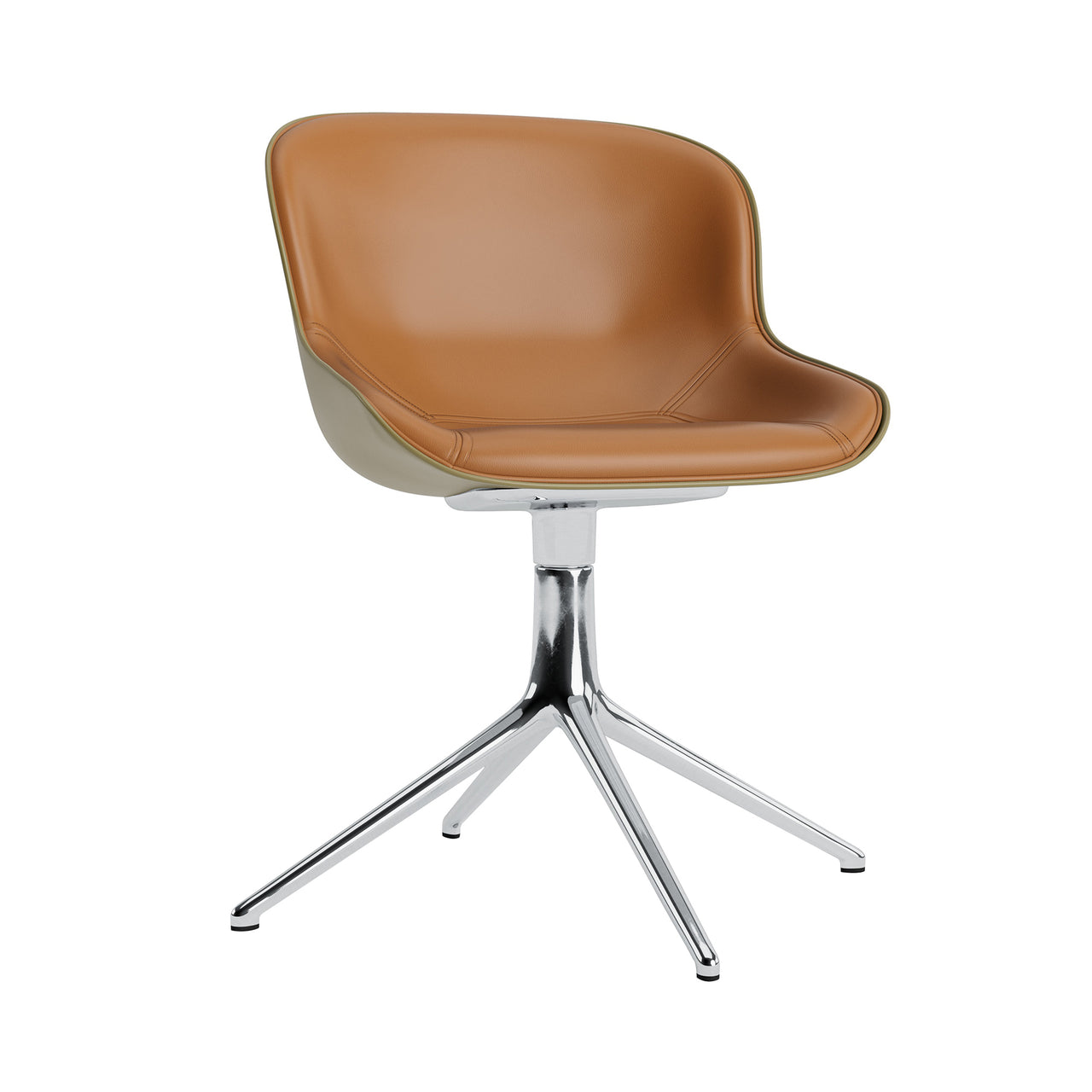 Hyg 4 Legs Swivel Chair: Front Upholstered + Aluminum + Olive