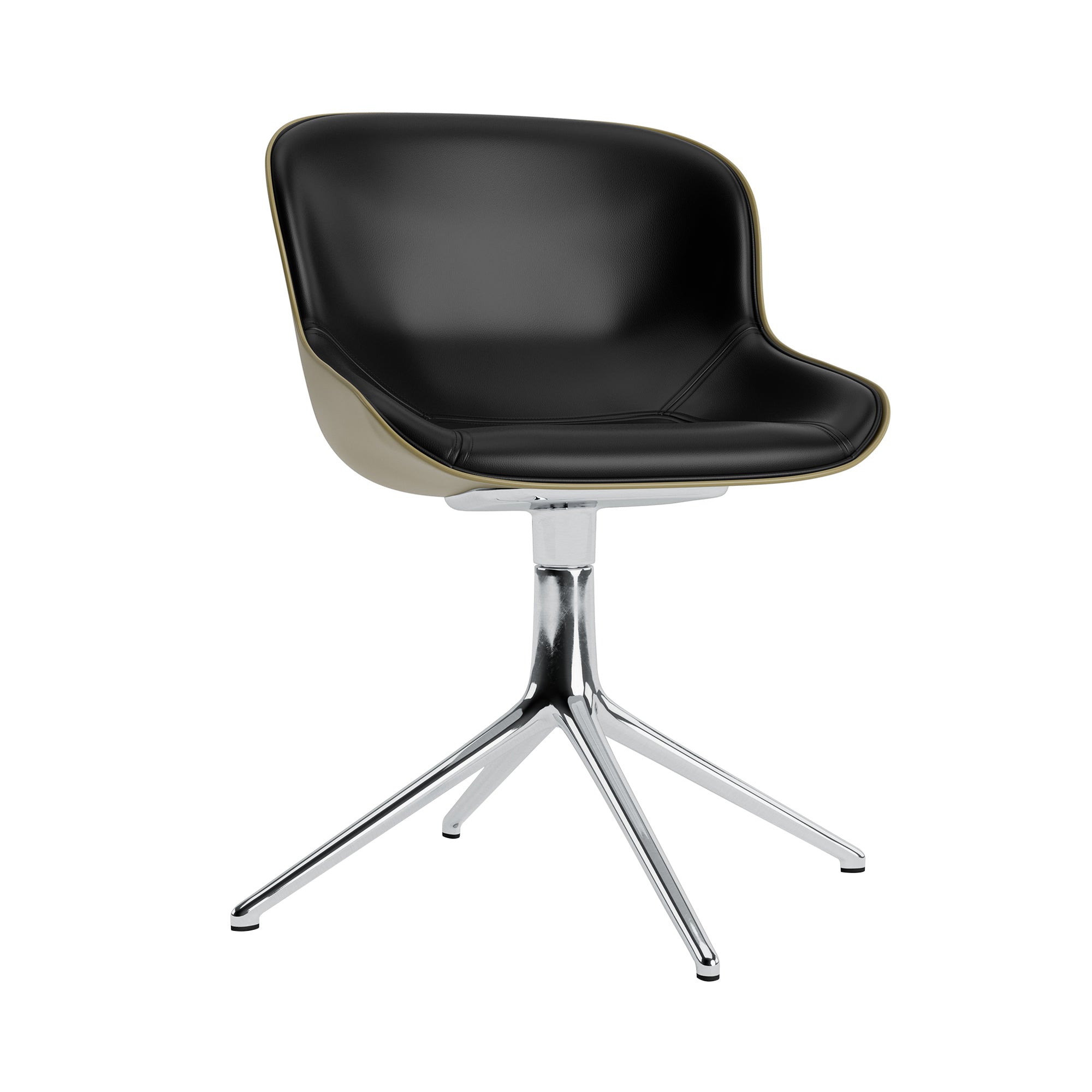 Hyg 4 Legs Swivel Chair: Front Upholstered + Aluminum + Olive