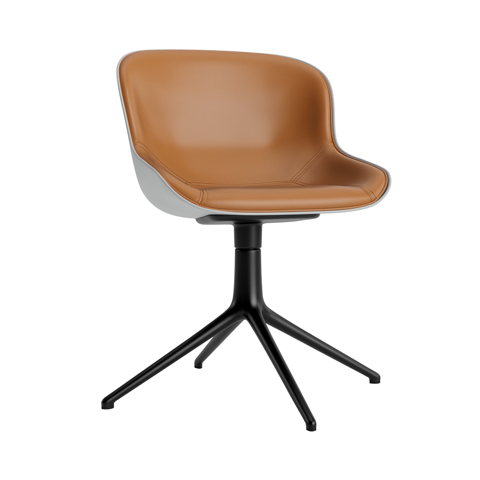 Hyg 4 Legs Swivel Chair: Front Upholstered + Black Aluminum + Grey