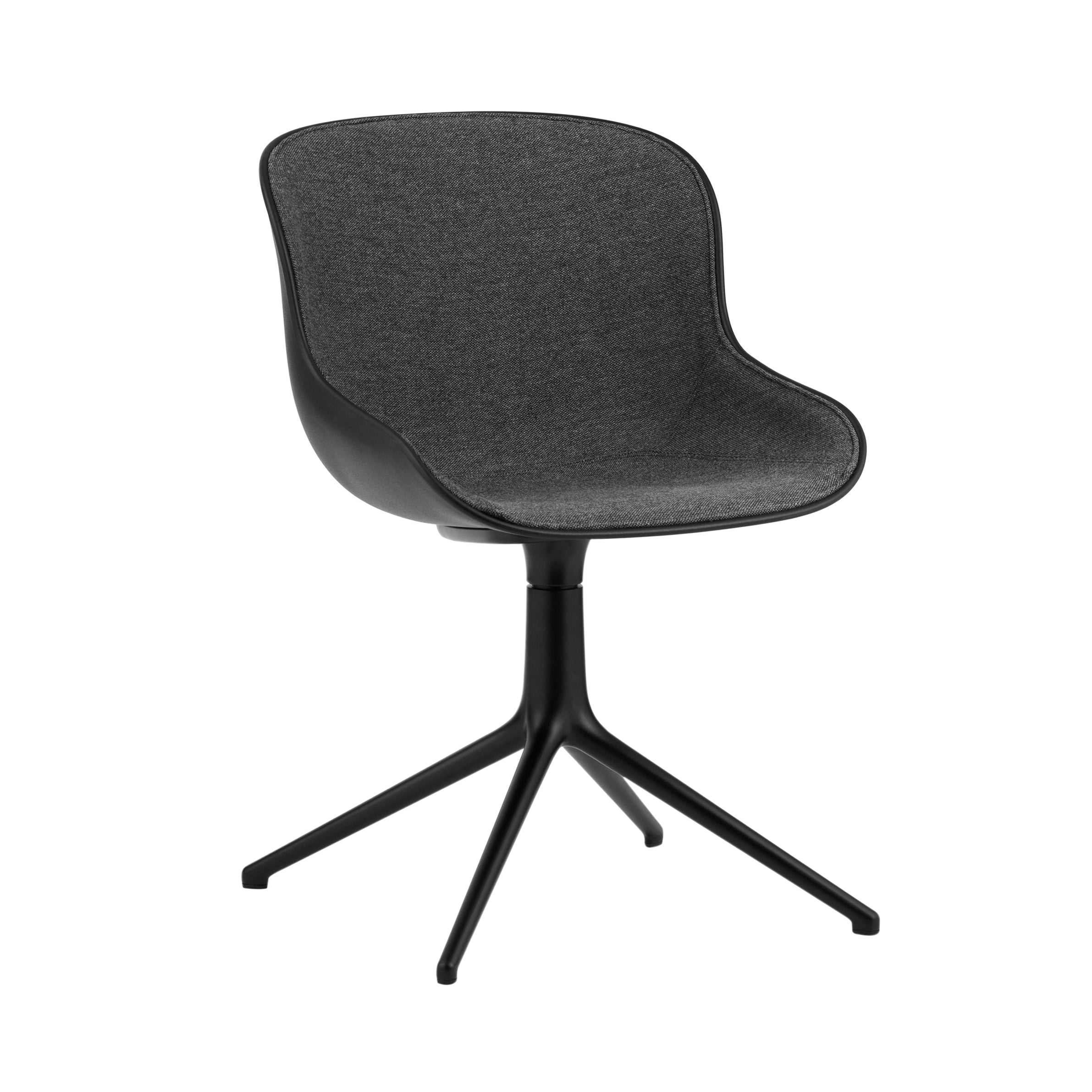 Hyg 4 Legs Swivel Chair: Front Upholstered + Black Aluminum + Black