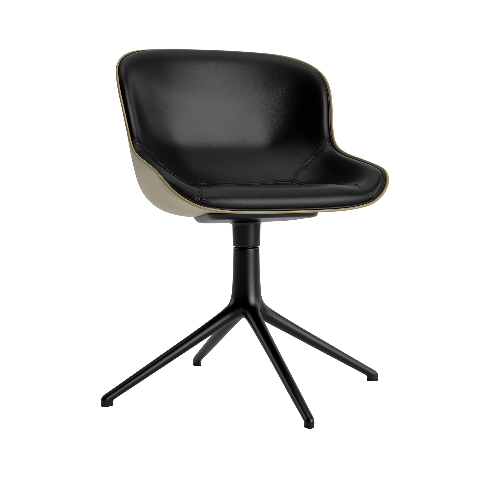 Hyg 4 Legs Swivel Chair: Front Upholstered + Black Aluminum + Olive