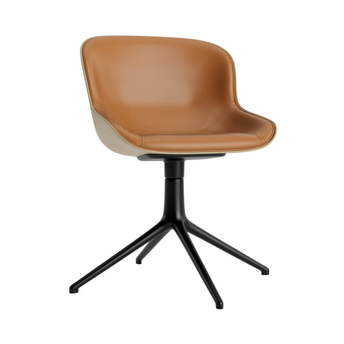 Hyg 4 Legs Swivel Chair: Front Upholstered + Black Aluminum + Sand