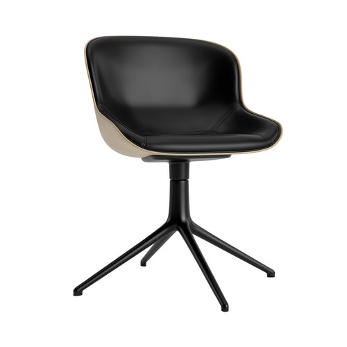 Hyg 4 Legs Swivel Chair: Front Upholstered + Black Aluminum + Sand