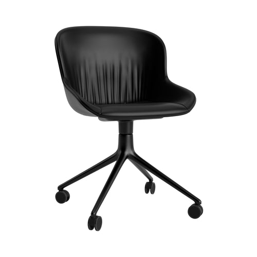 Hyg 4 Legs Comfort Chair: Swivel Base + Full Upholstered + Black Aluminum + With Castors