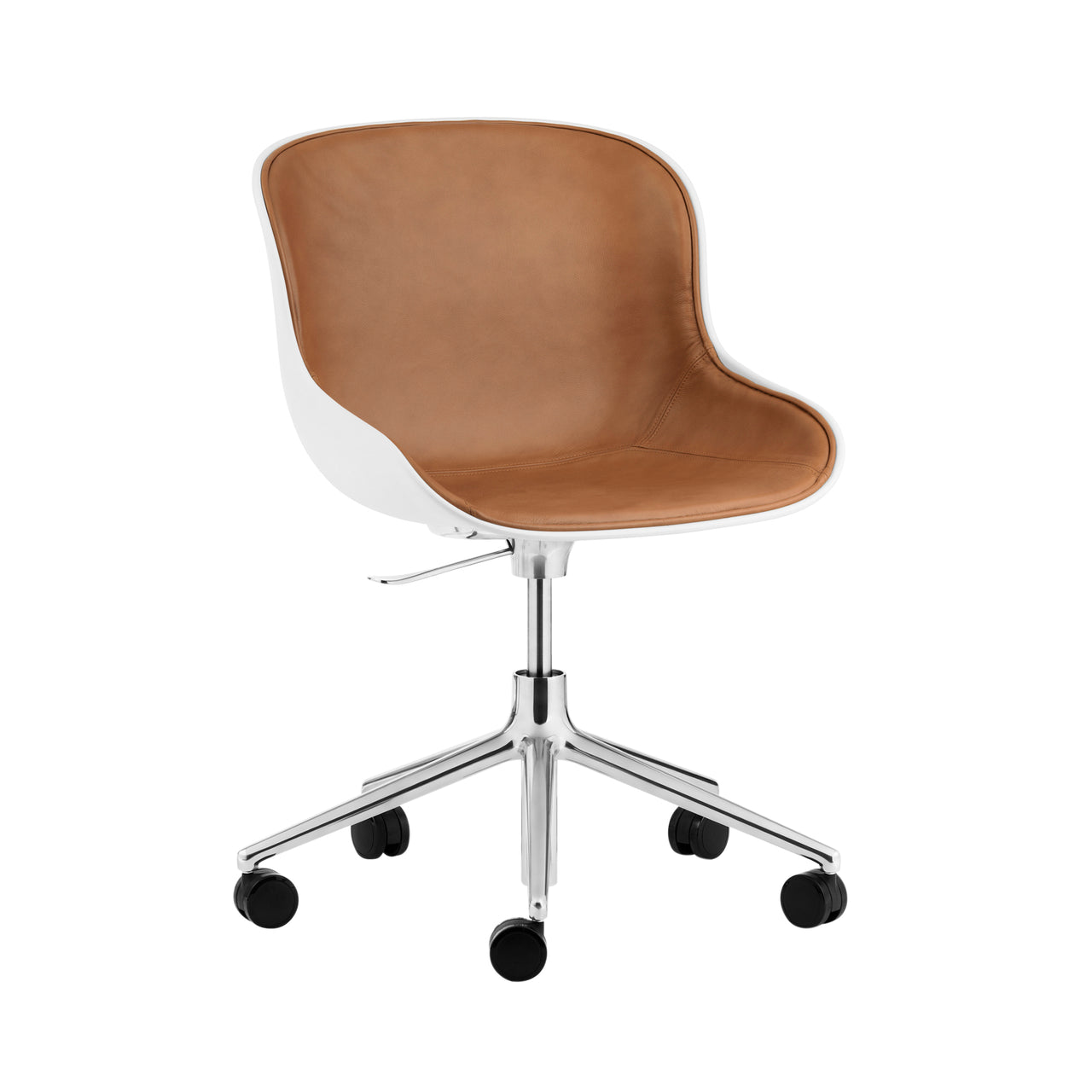 Hyg 5W Swivel Chair: Gaslift Front Upholstered + Aluminum + White