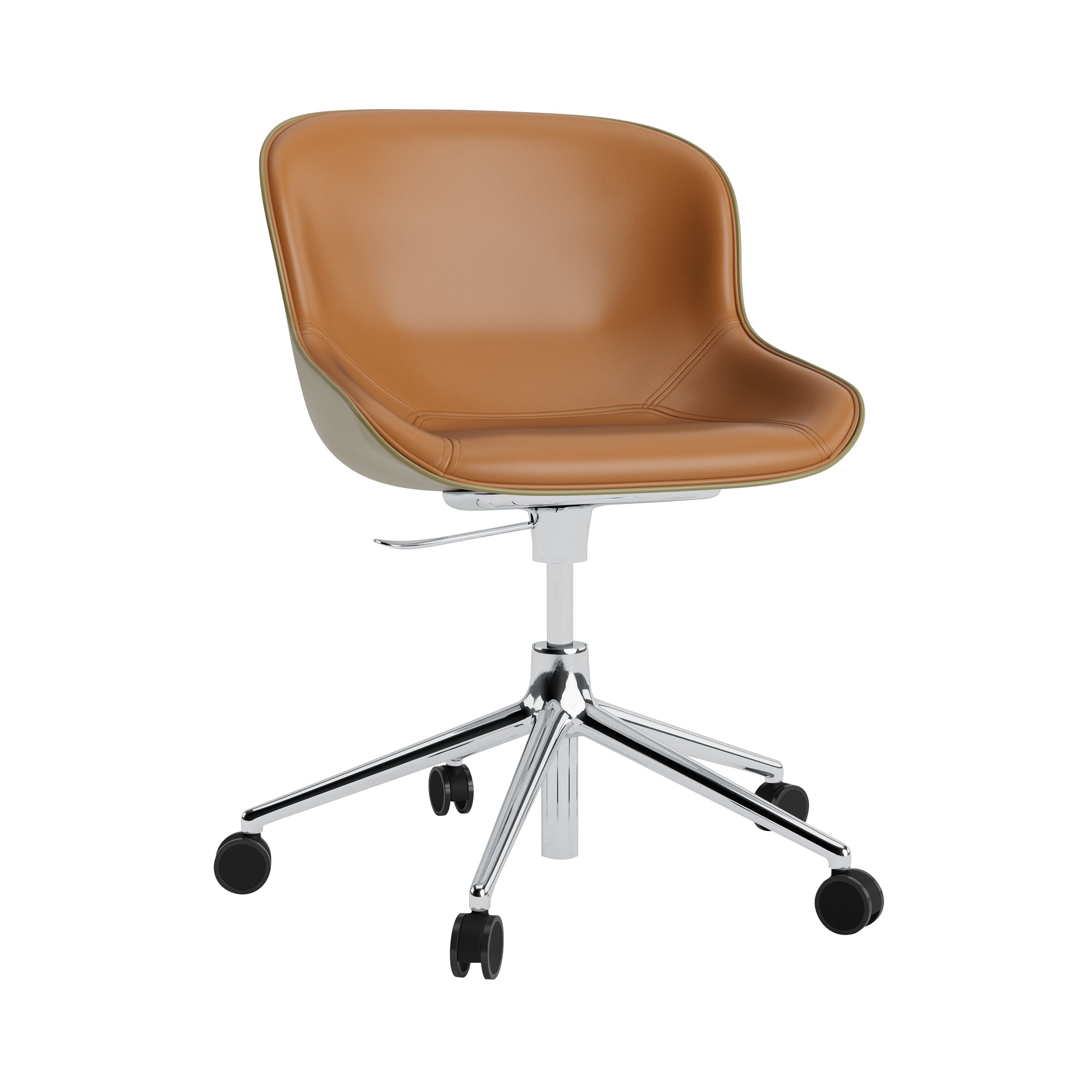 Hyg 5W Swivel Chair: Gaslift Front Upholstered + Aluminum + Olive