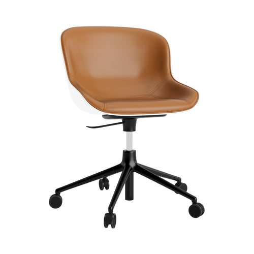 Hyg 5W Swivel Chair: Gaslift Front Upholstered + Black Aluminum + Black