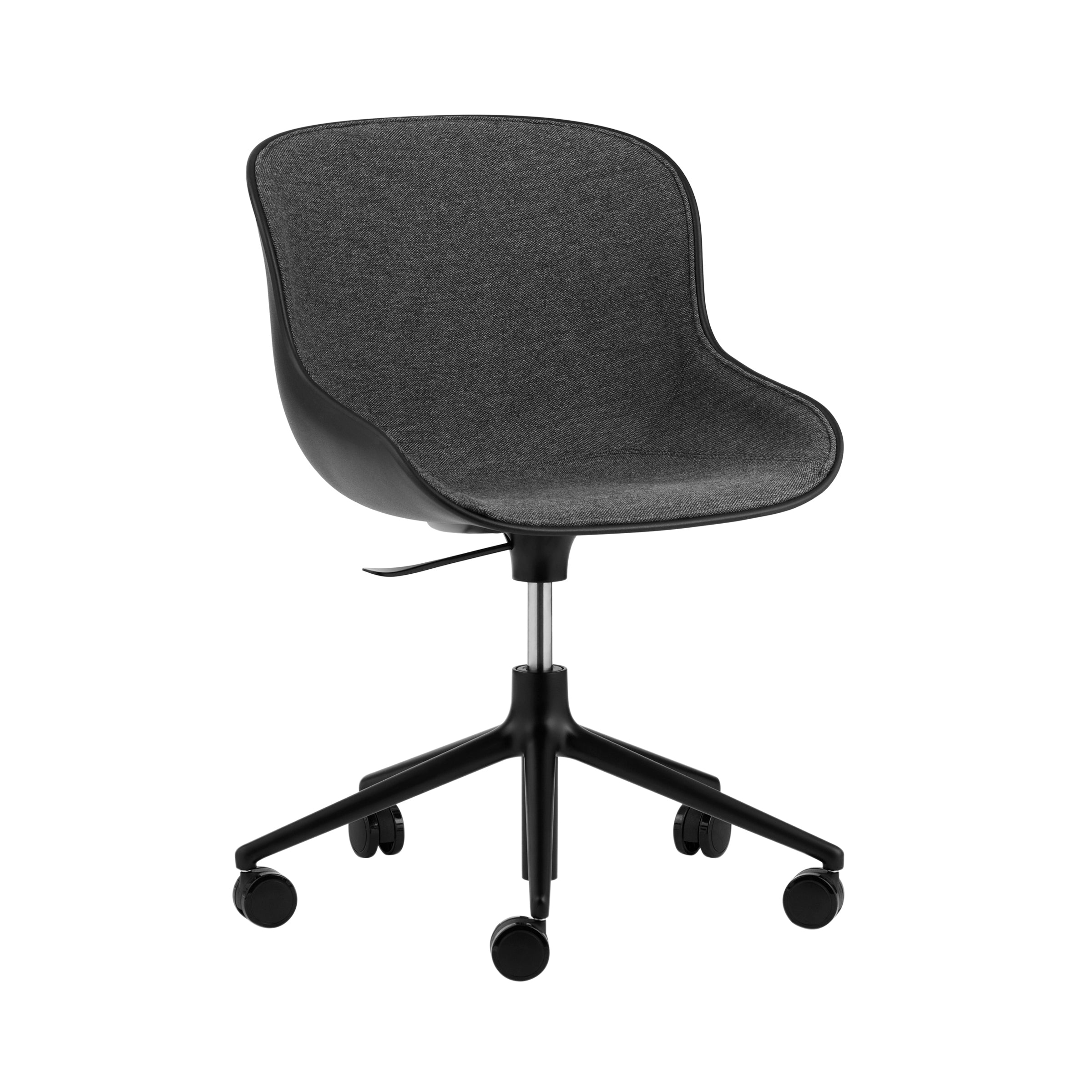 Hyg 5W Swivel Chair: Gaslift Front Upholstered + Black Aluminum + Black