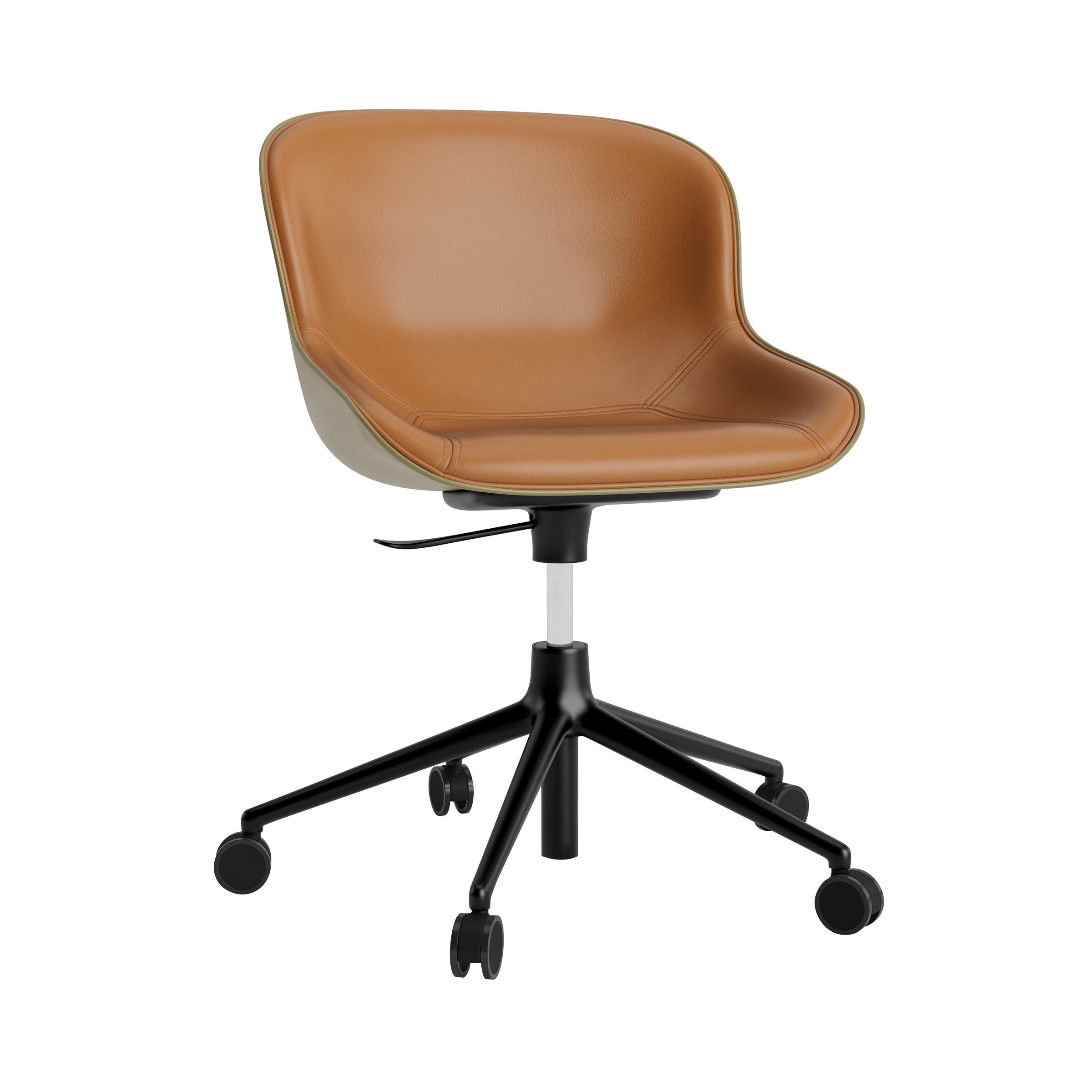 Hyg 5W Swivel Chair: Gaslift Front Upholstered + Black Aluminum + Olive