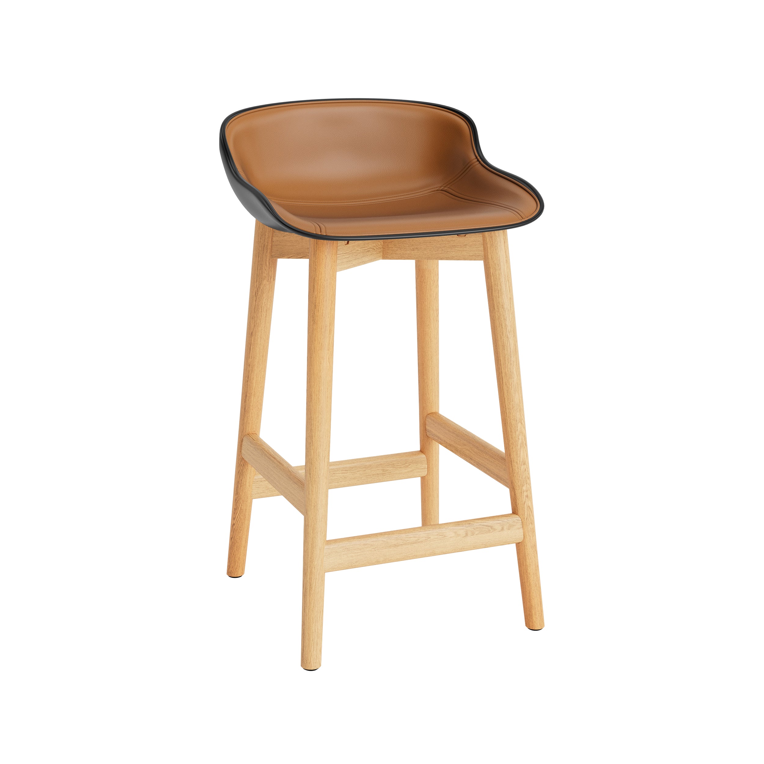 Hyg Counter Stool: Wood Base + Front Upholstered + Oak + Black