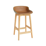 Hyg Counter Stool: Wood Base + Front Upholstered + Oak + Olive