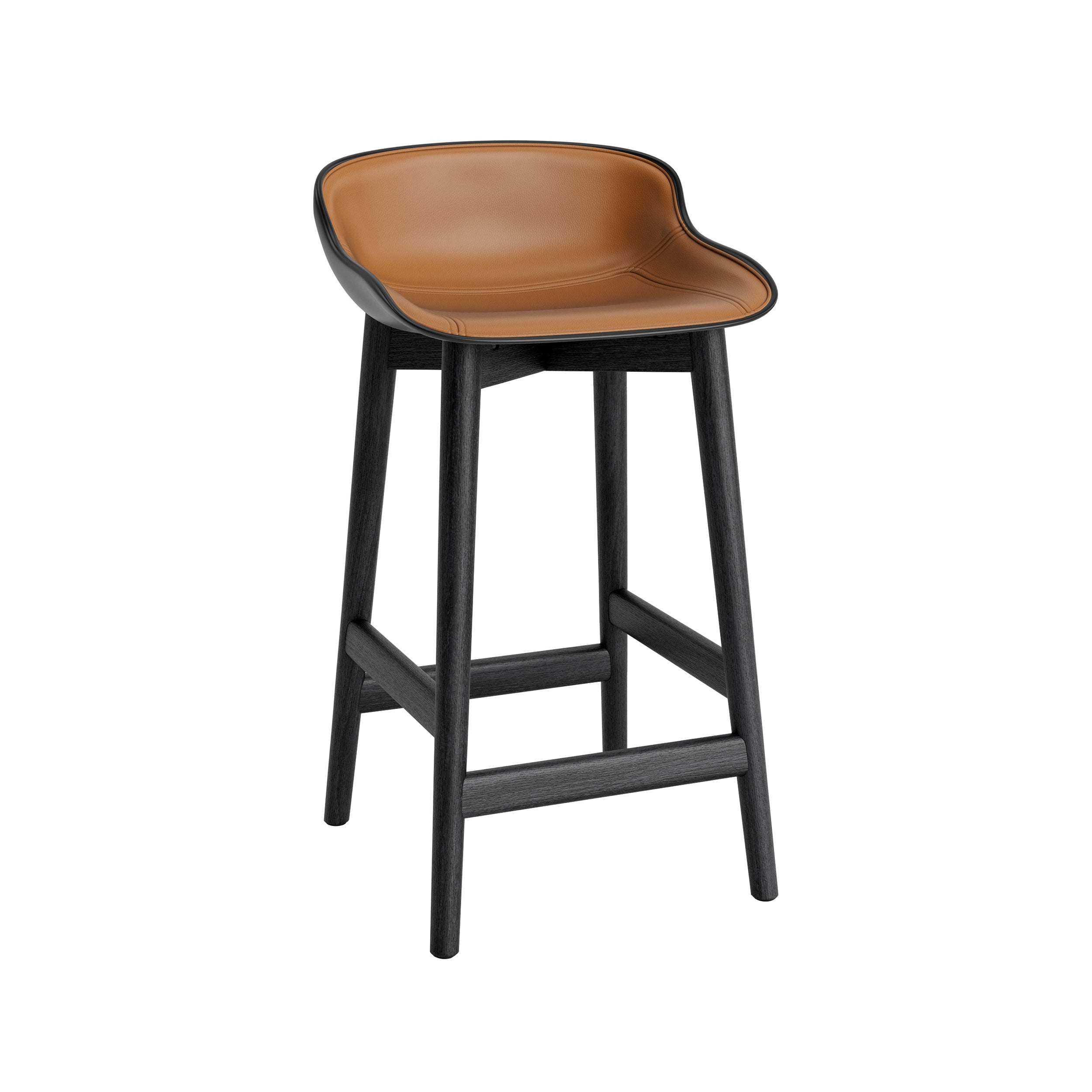 Hyg Counter Stool: Wood Base + Front Upholstered + Black Oak + Black