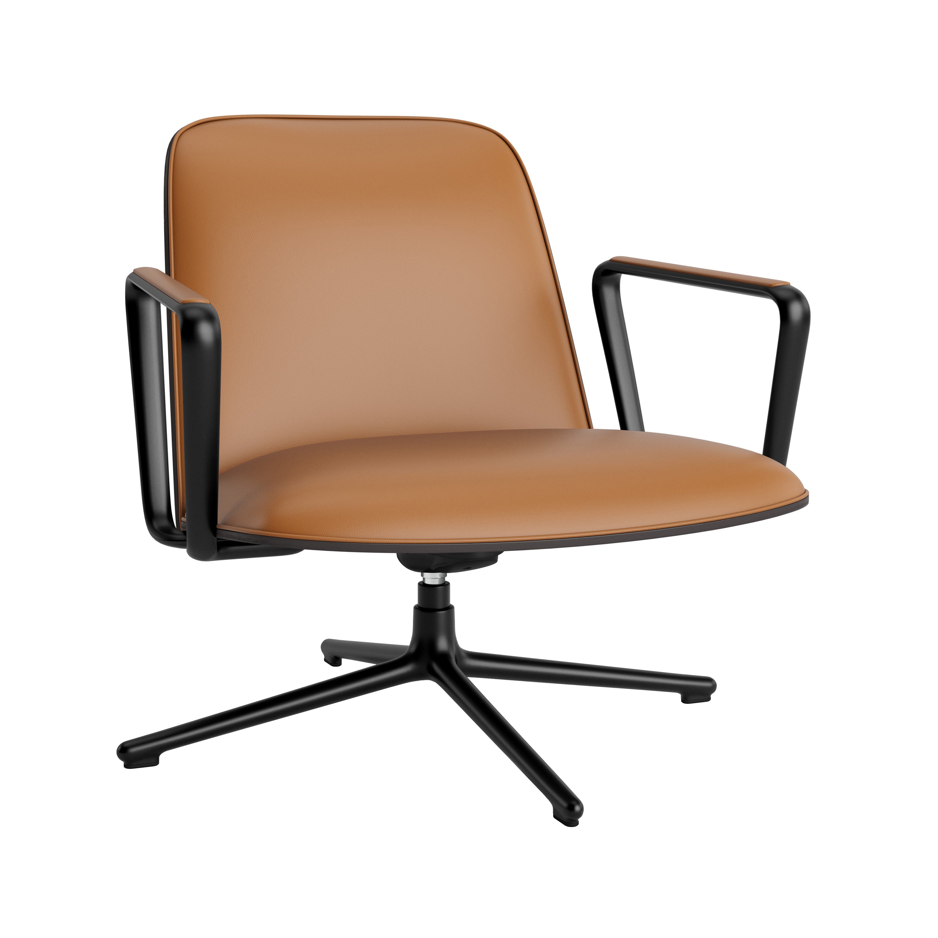 Pad Lounge Chair Low Swivel: Black Aluminum + Black Oak + With Tilt