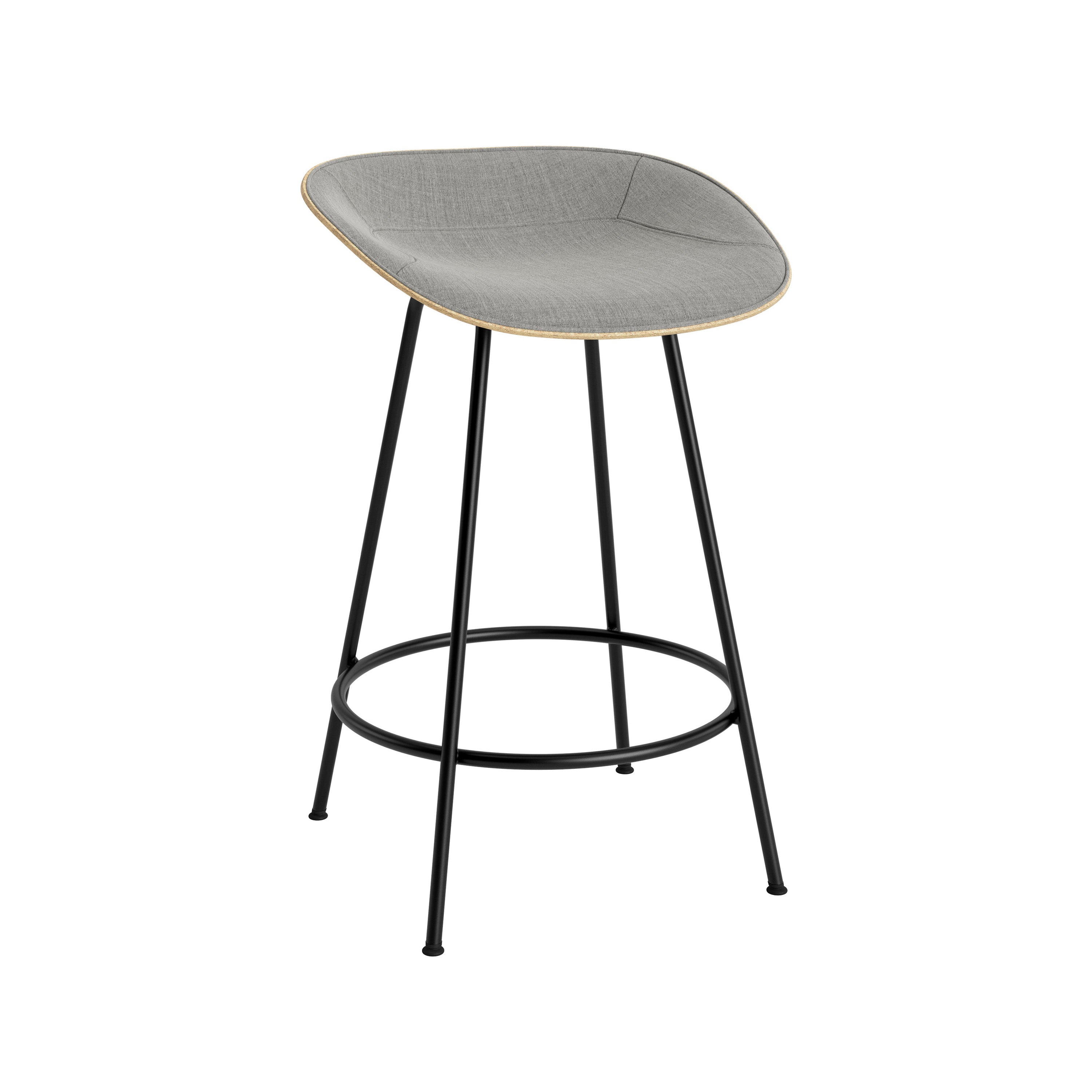 Mat Bar + Counter Stool: Steel Base + Front Upholstered + Counter + Hemp + Black